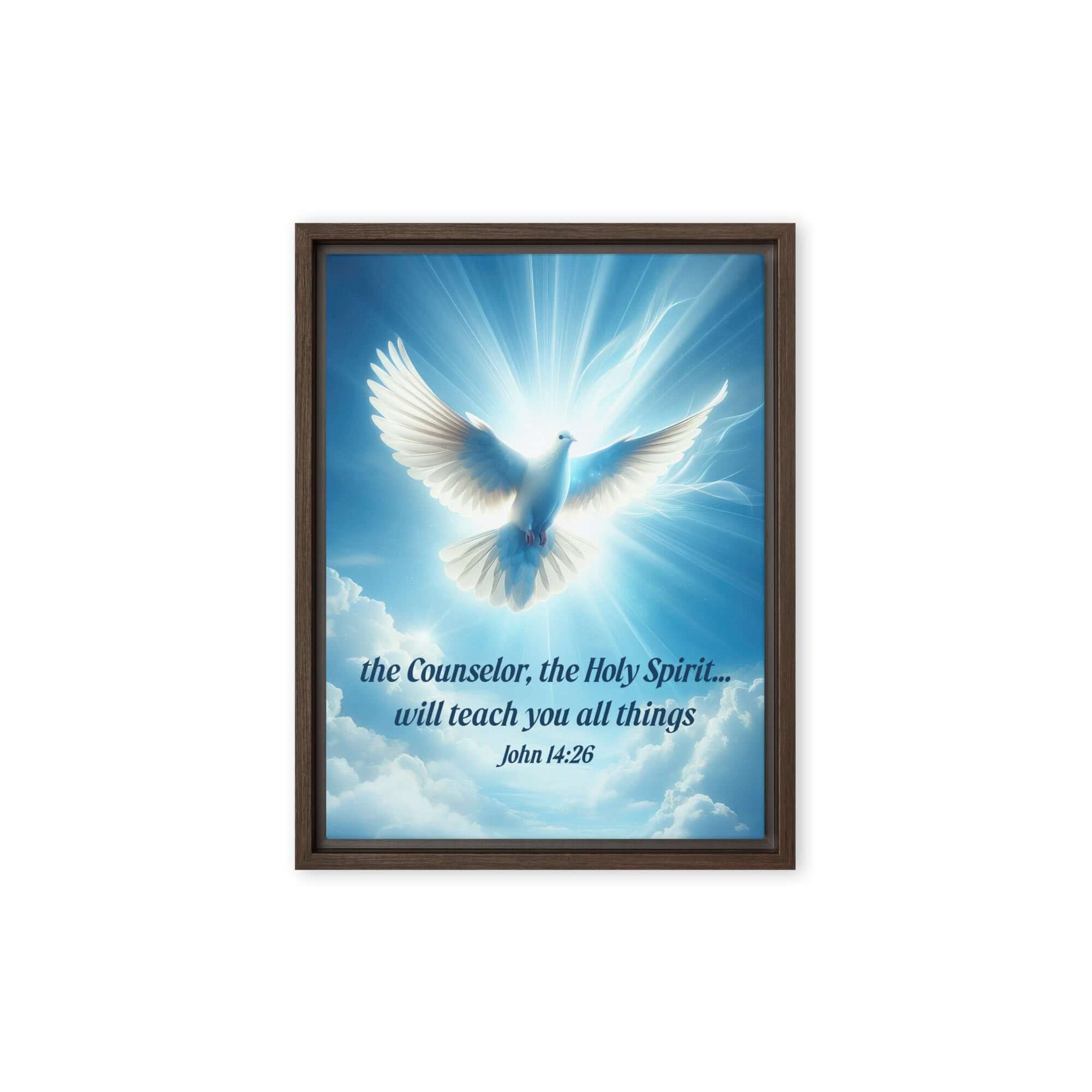 John 14:26 - Bible Verse, Holy Spirit Dove Framed Canvas