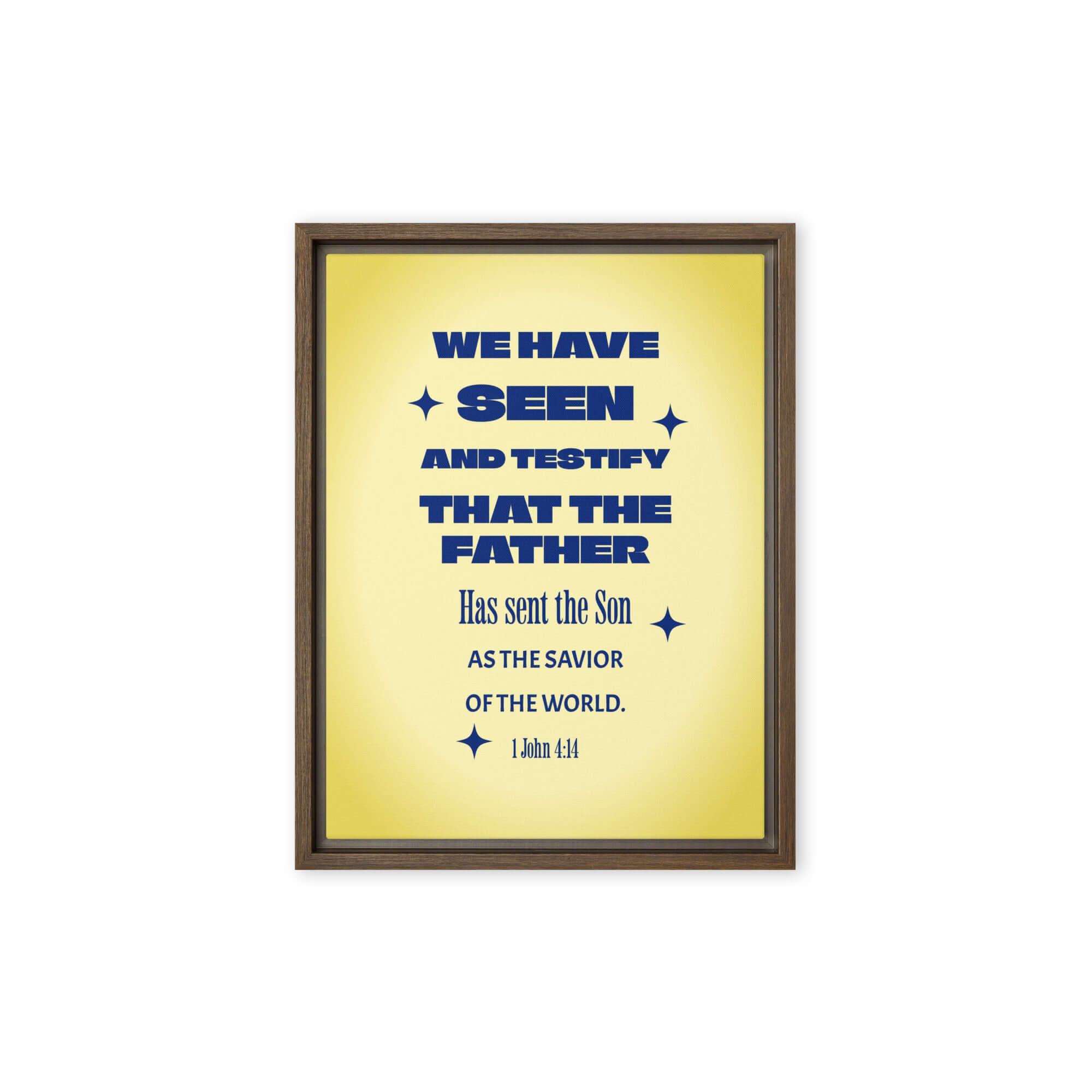 1 John 4:14 - Bible Verse, Savior of the world Framed Canvas