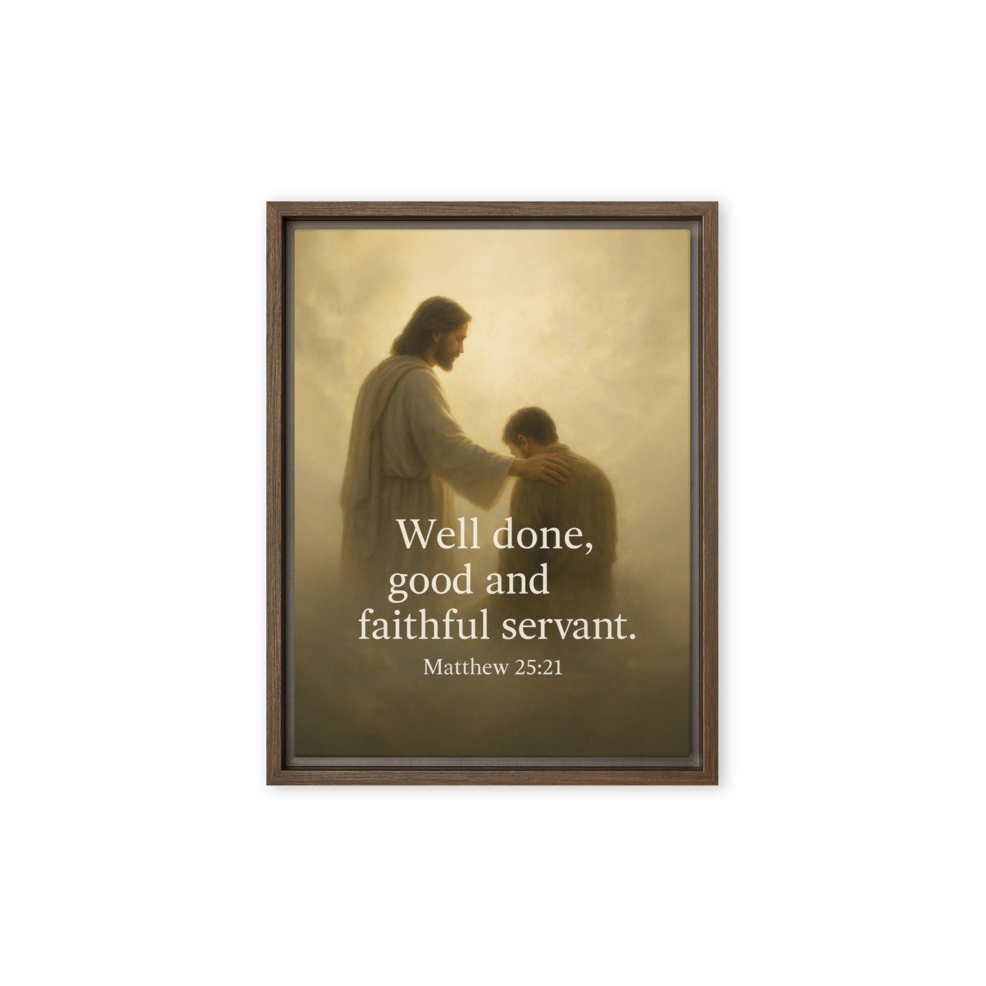 Matthew 25:21 Bible Verse Well Done Framed Canvas Brown 9″×12″