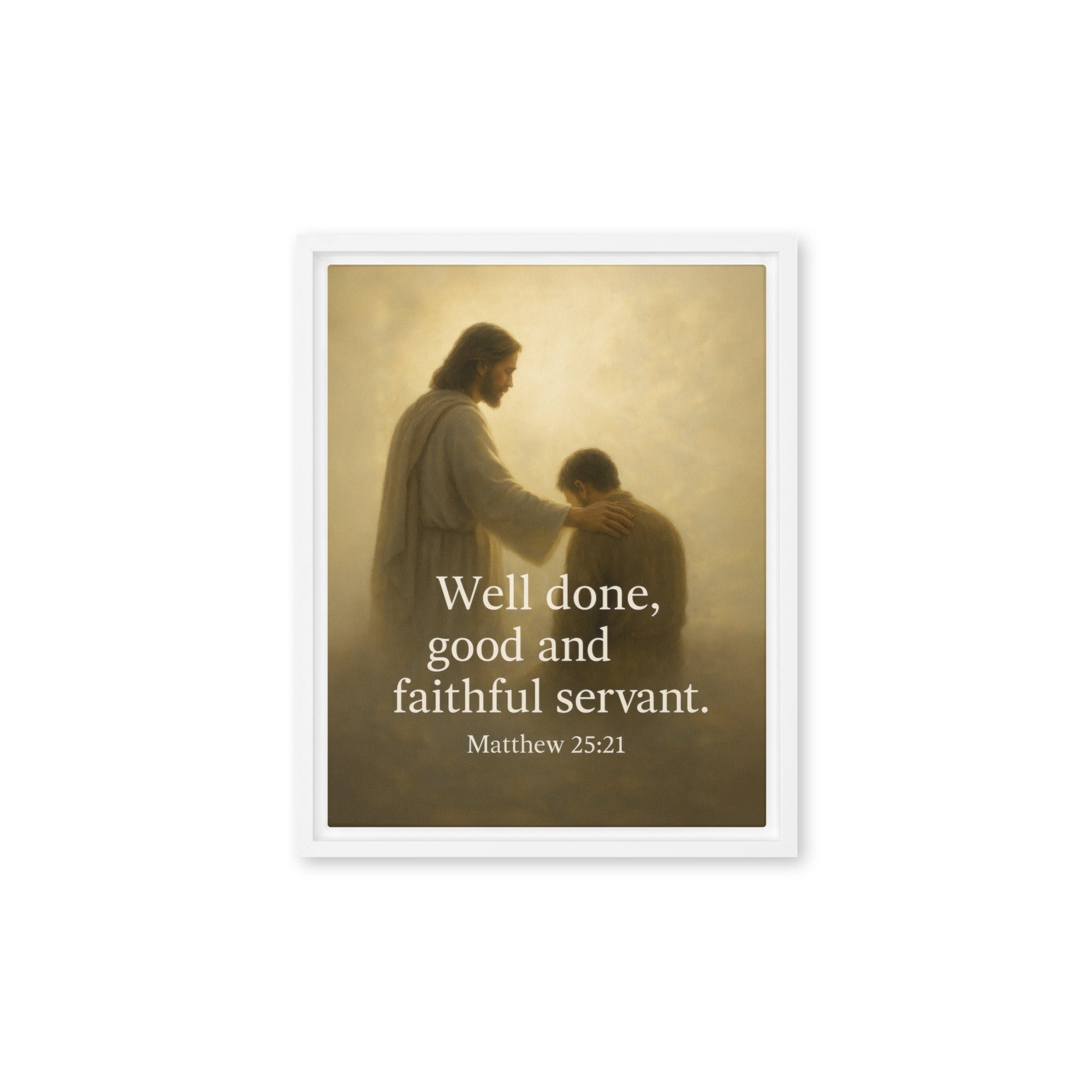 Matthew 25:21 Bible Verse Well Done Framed Canvas White 11″×14″