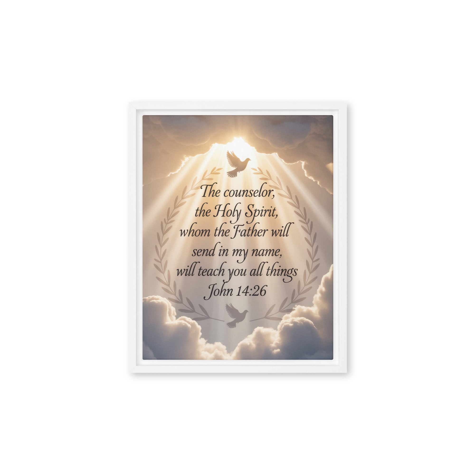 John 14:26 Bible Verse Counselor Framed Canvas White 11″×14″