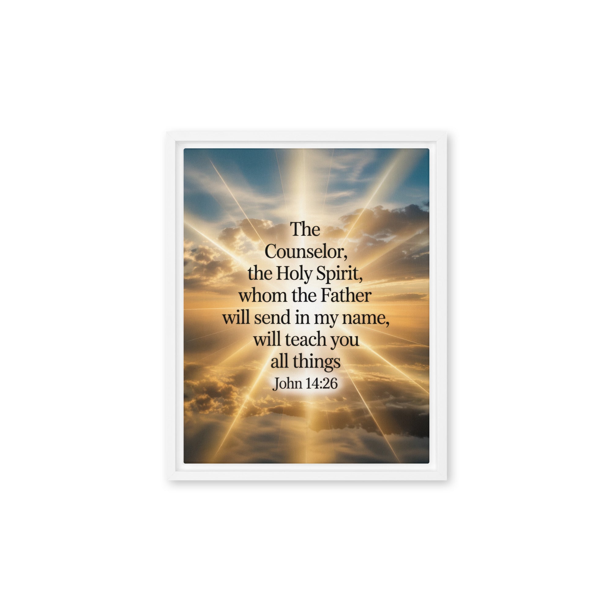 John 14:26 Bible Verse will send Framed Canvas White 11″×14″