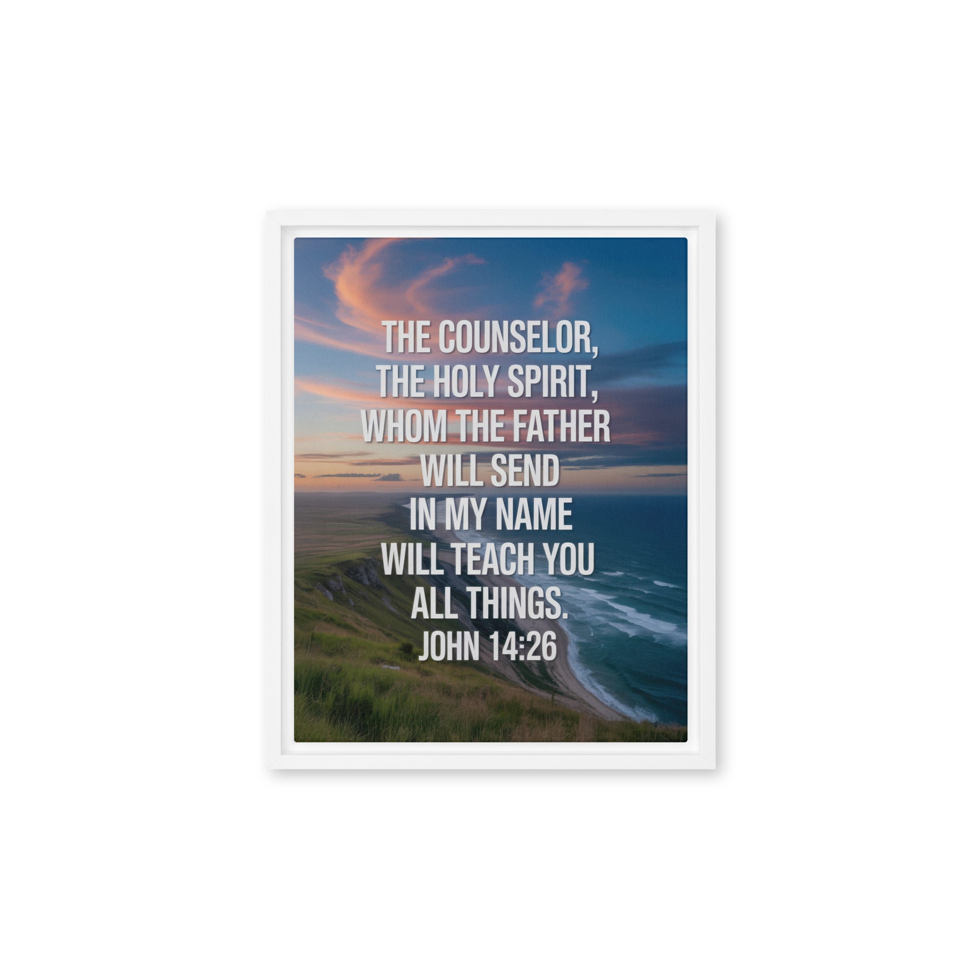 John 14:26 Bible Verse will teach Framed Canvas White 11″×14″
