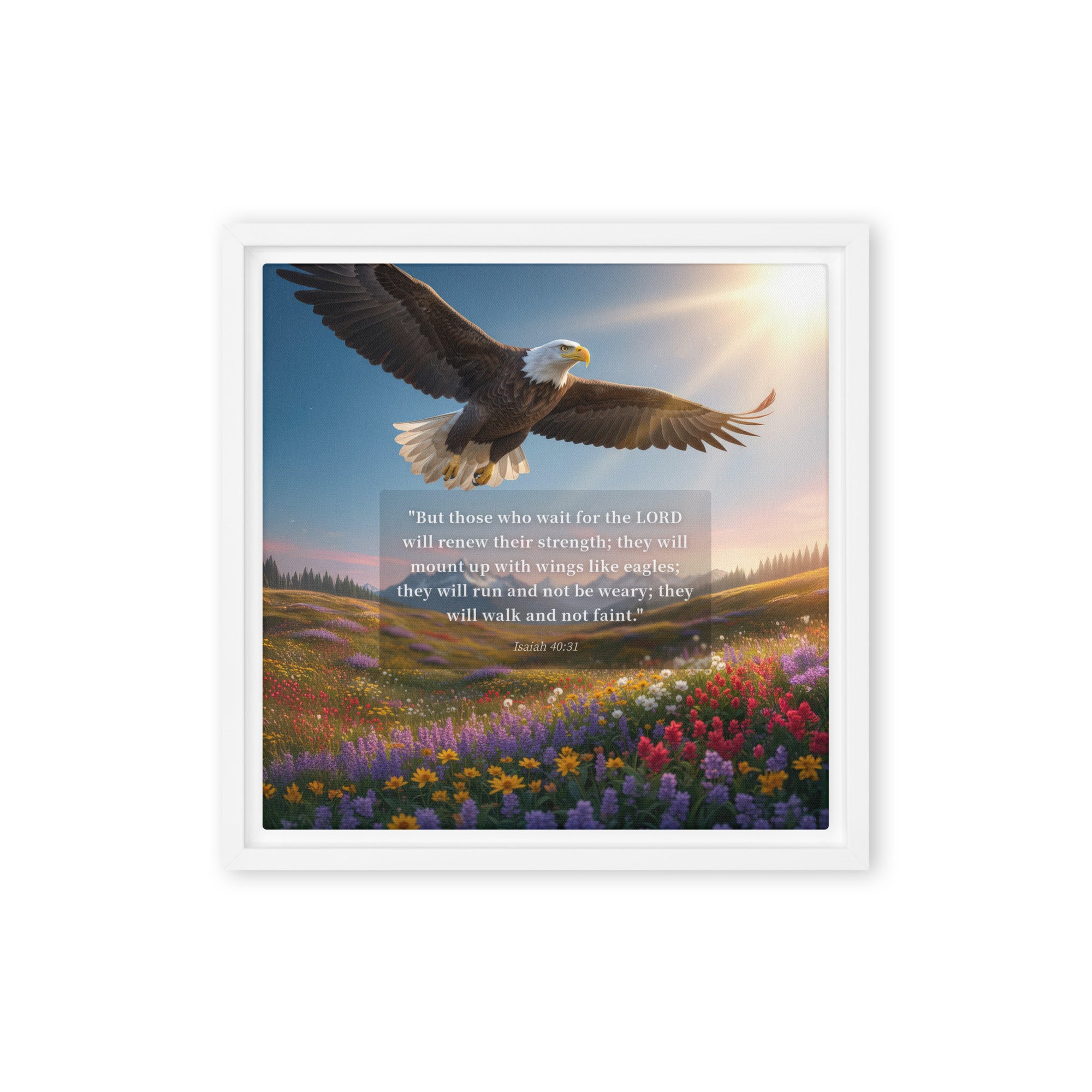Isaiah 40:31 Bible Verse Who Wait Framed Canvas White 12″×12″