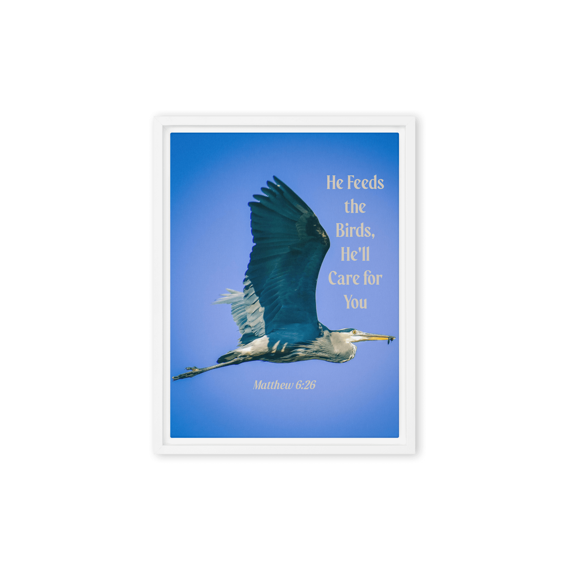 Matt 6:26, Graceful Heron, He'll Care for You Framed Canvas