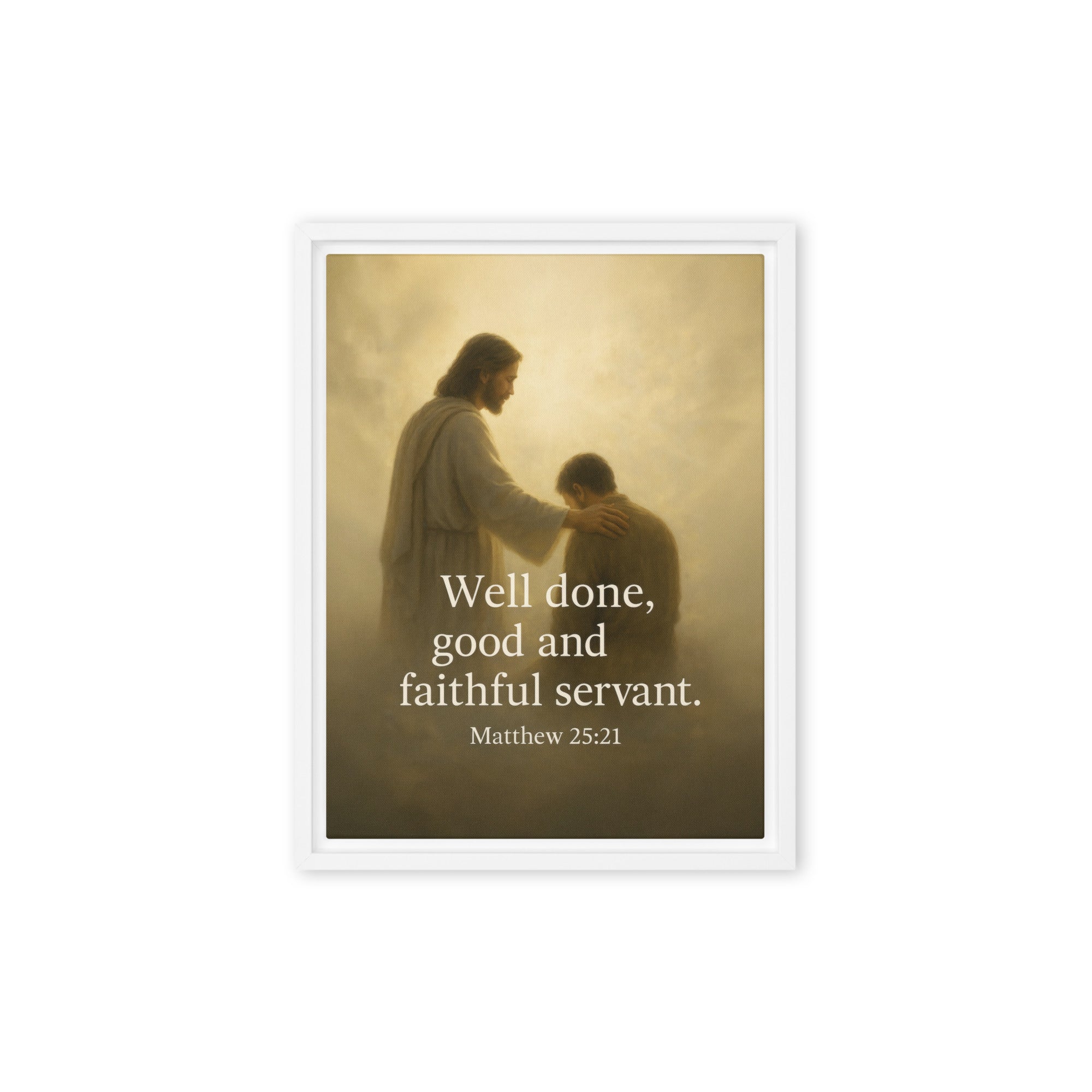 Matthew 25:21 Bible Verse Well Done Framed Canvas White 12″×16″