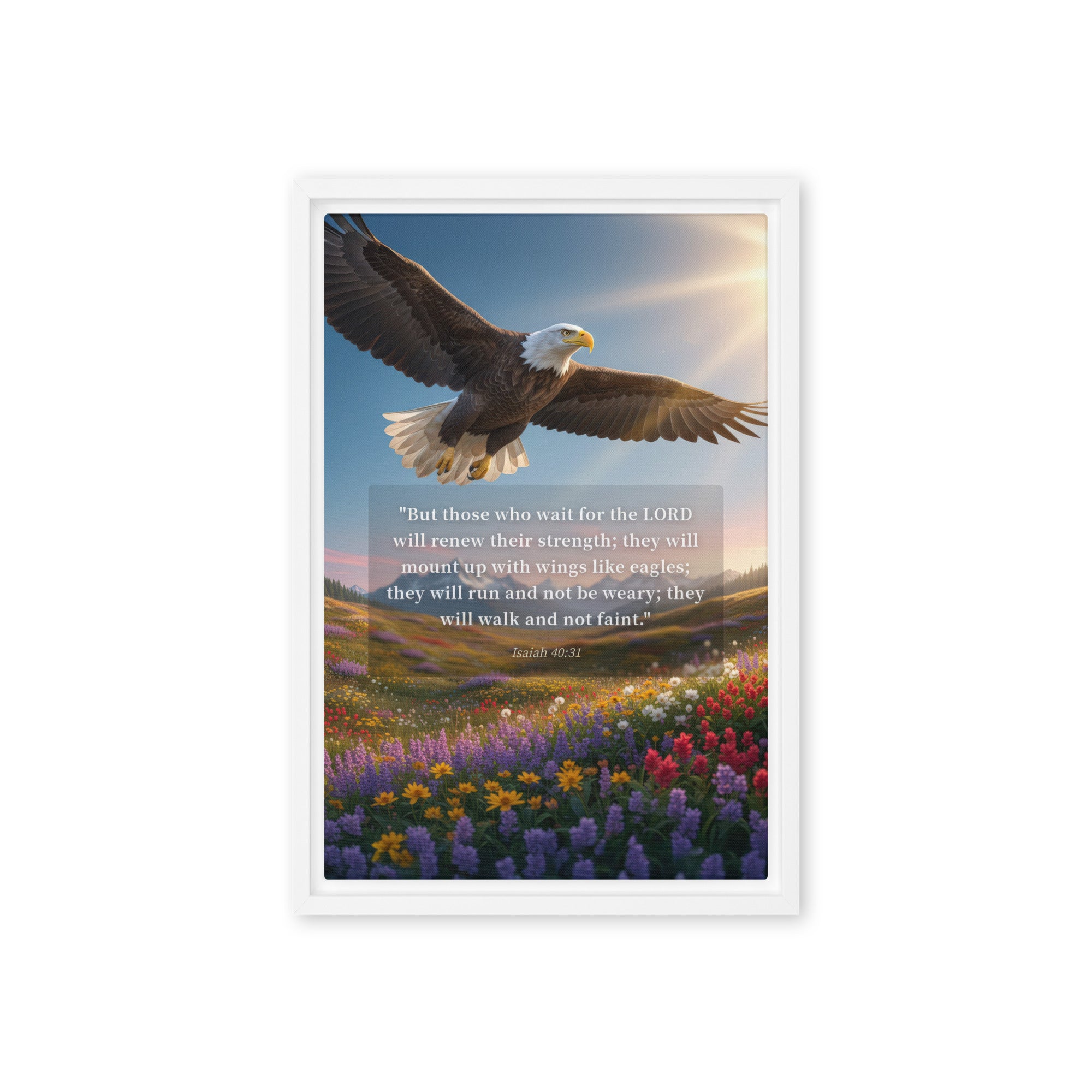Isaiah 40:31 Bible Verse Who Wait Framed Canvas White 12″×18″