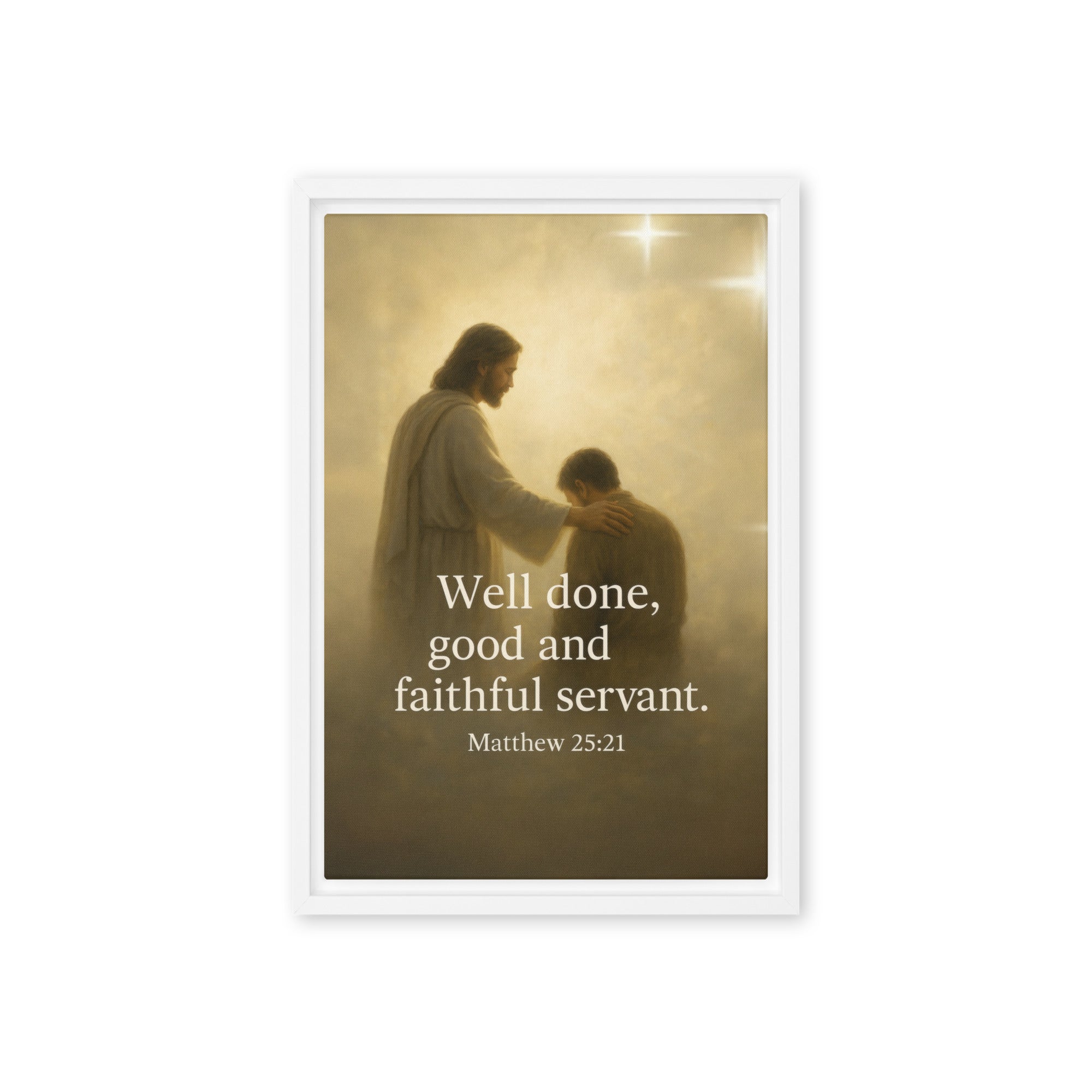 Matthew 25:21 Bible Verse Well Done Framed Canvas White 12″×18″