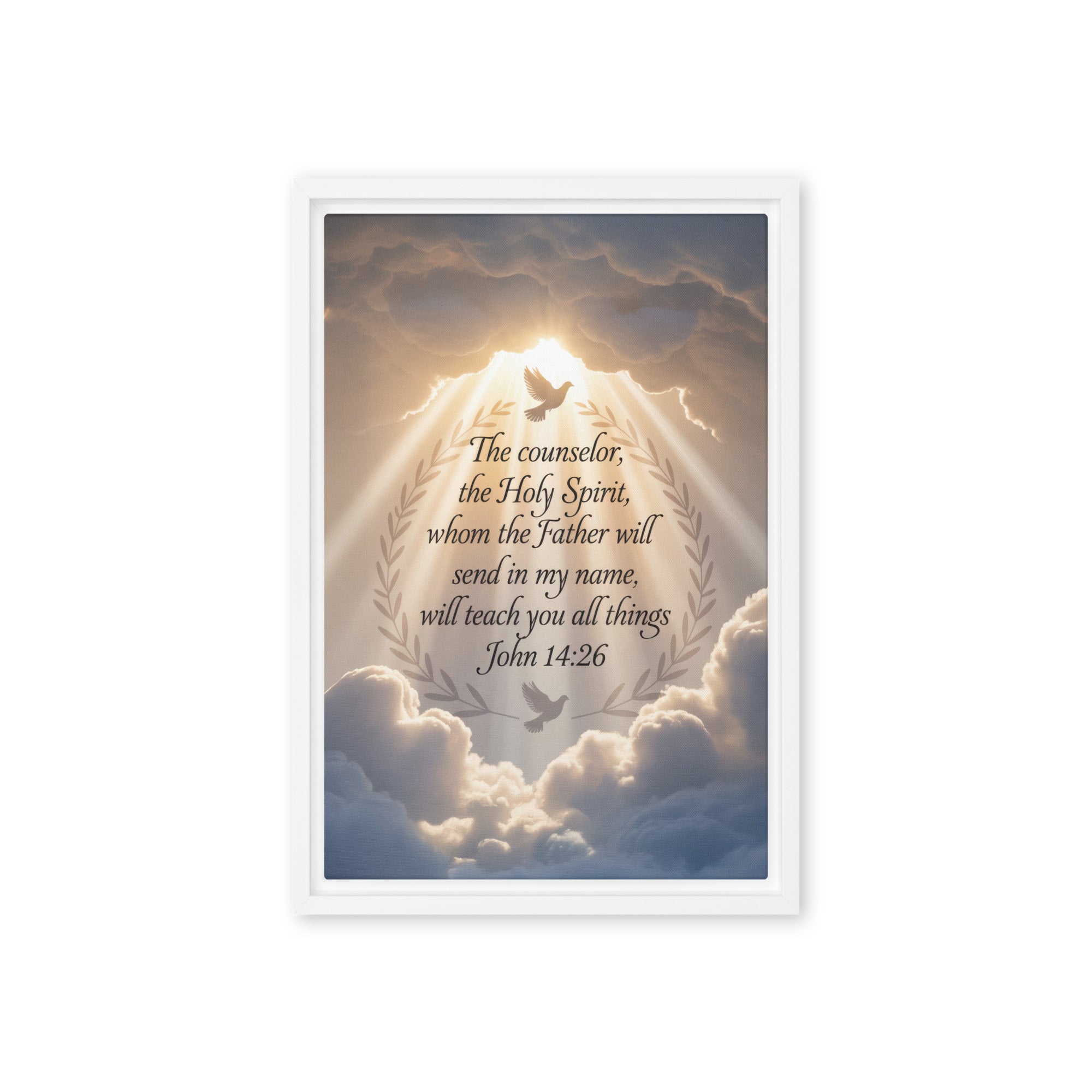 John 14:26 Bible Verse Counselor Framed Canvas White 12″×18″
