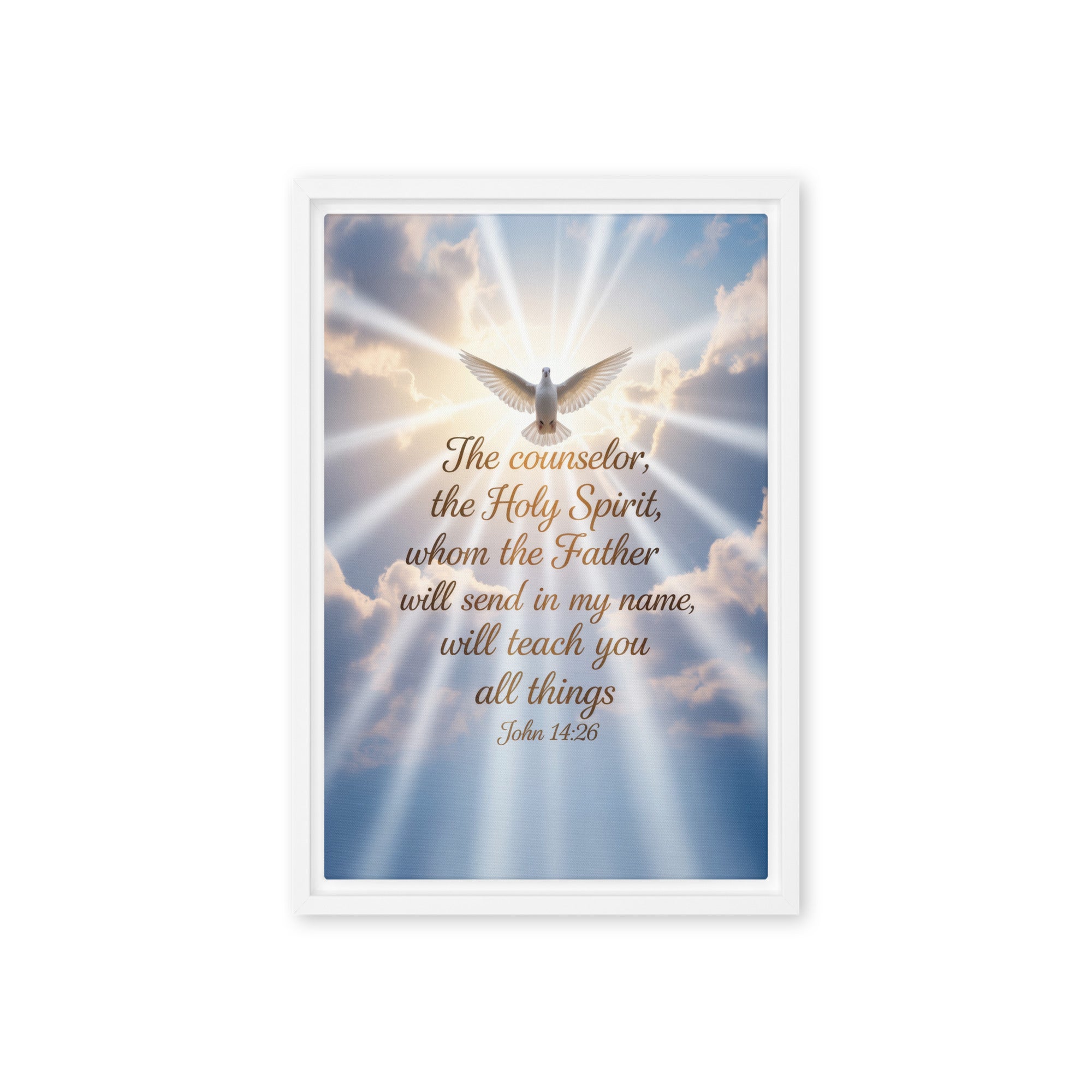 John 14:26 Bible Verse Father Framed Canvas White 12″×18″