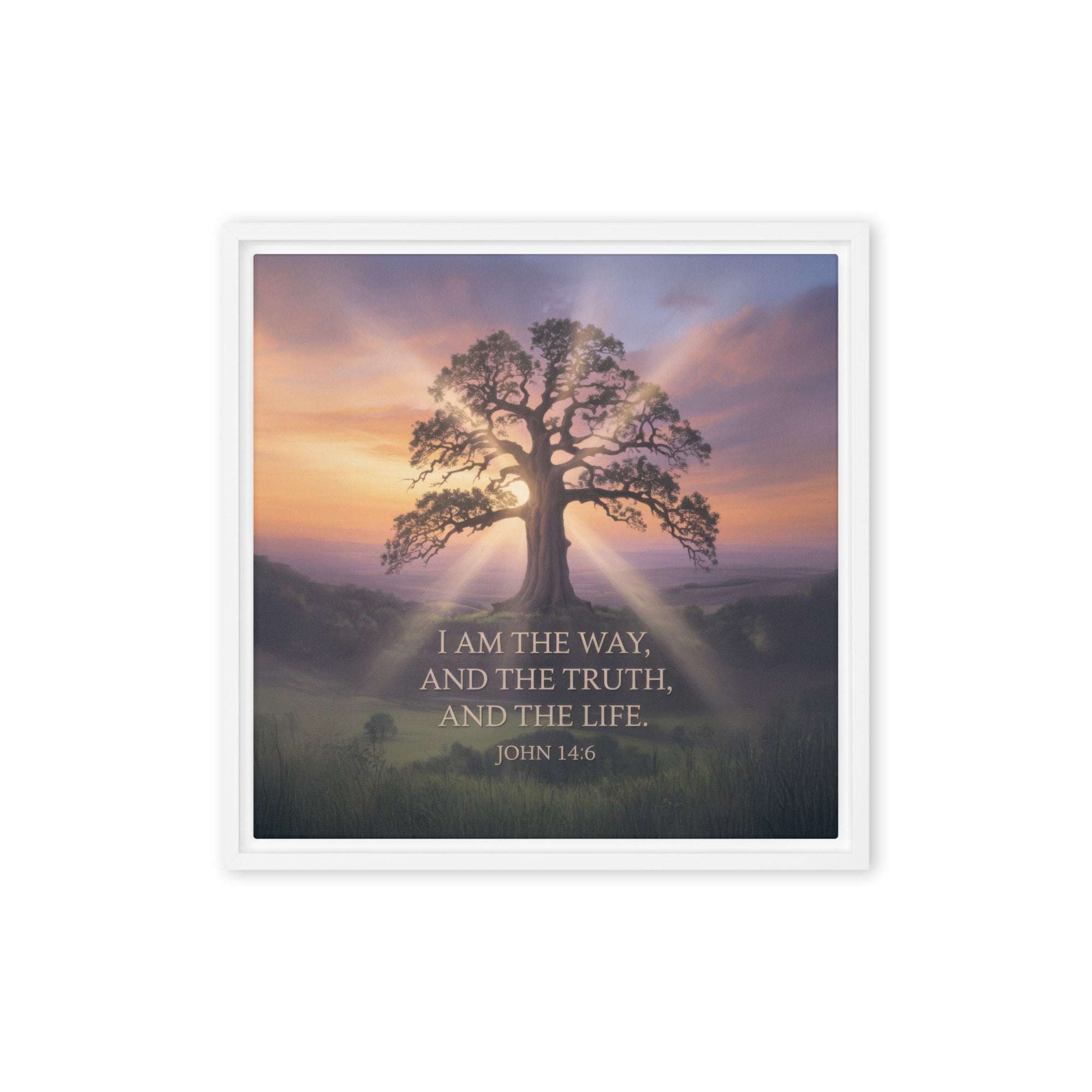 John 14:6 Bible Verse Jesus said Framed Canvas White 16″×16″