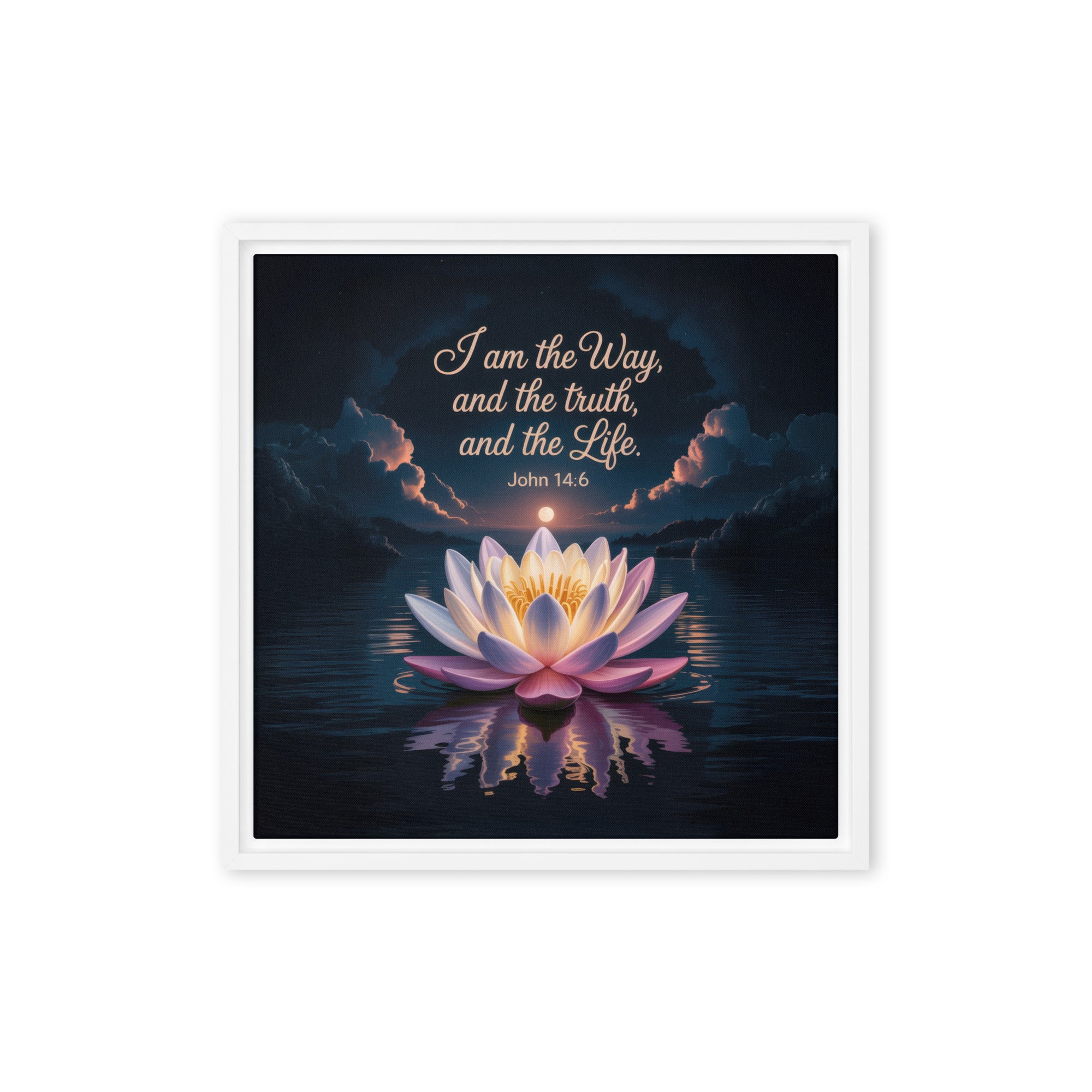 John 14:6 Bible Verse The Way Framed Canvas White 16″×16″