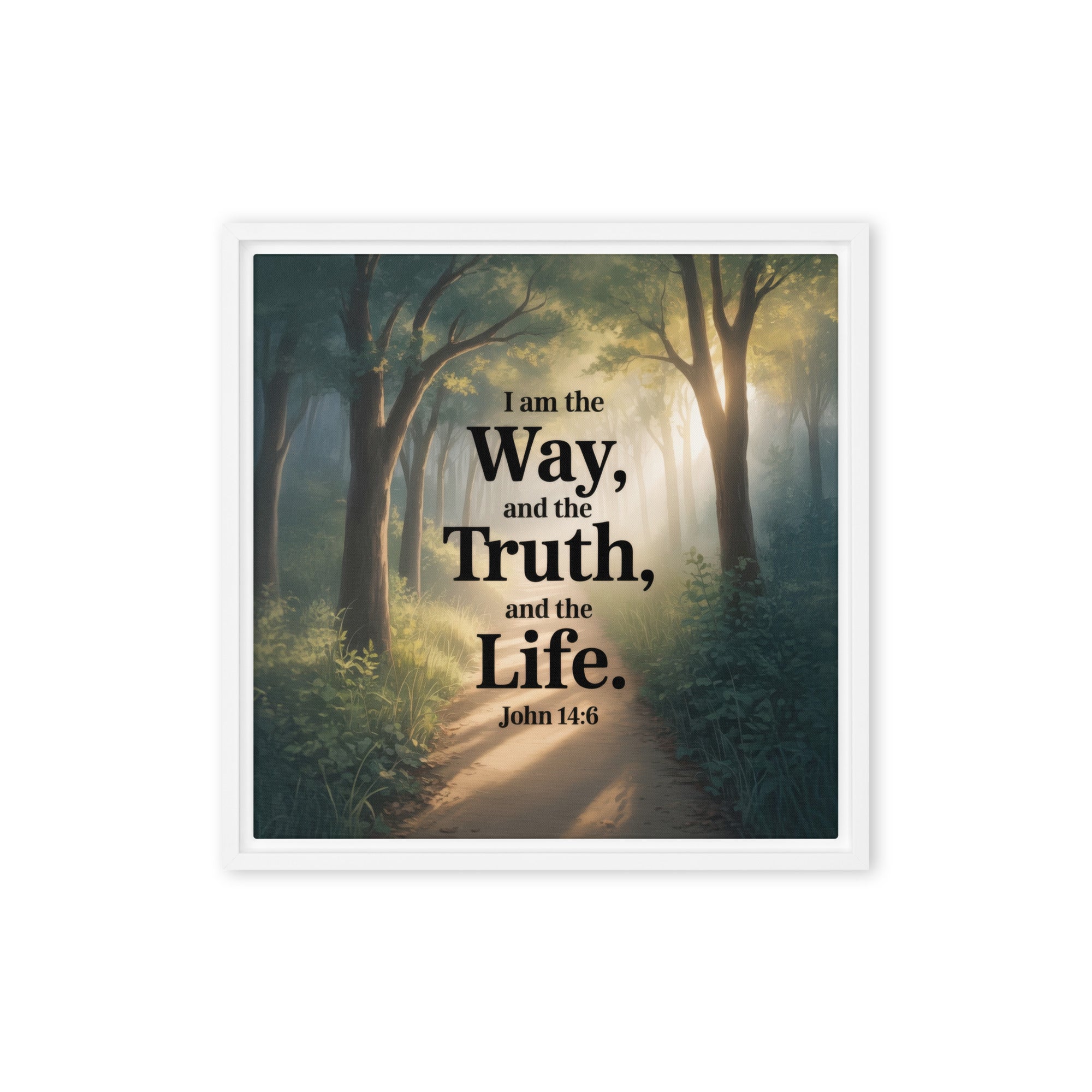 John 14:6 Bible Verse The Life Framed Canvas White 16″×16″