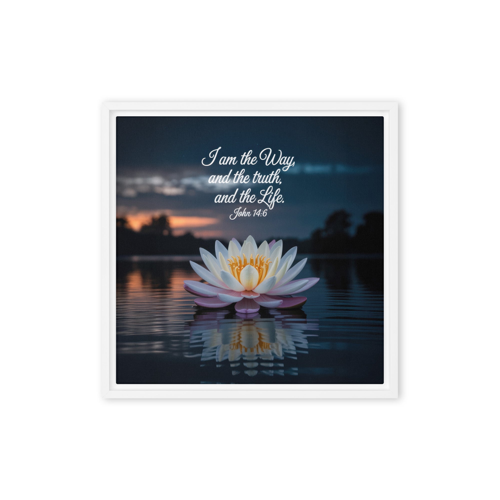 John 14:6 Bible Verse The Father Framed Canvas White 16″×16″