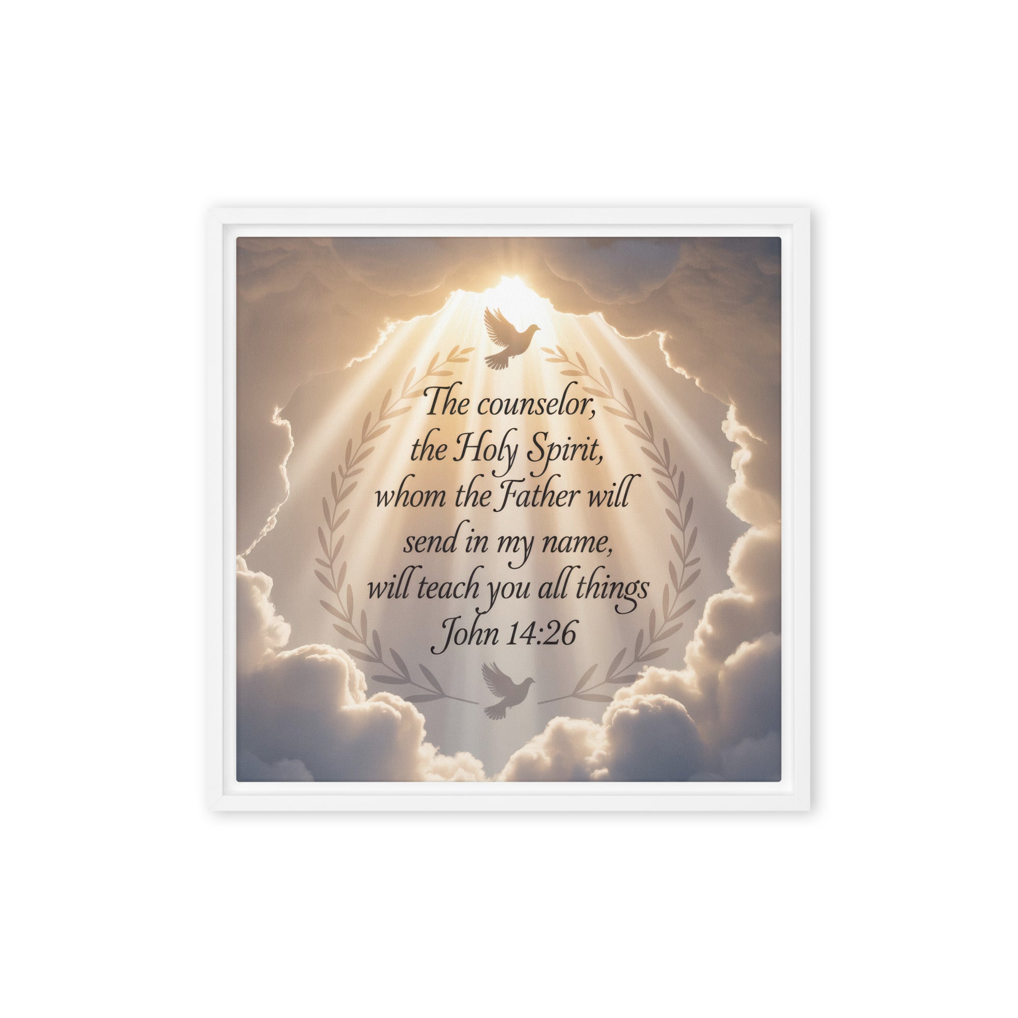 John 14:26 Bible Verse Counselor Framed Canvas White 16″×16″