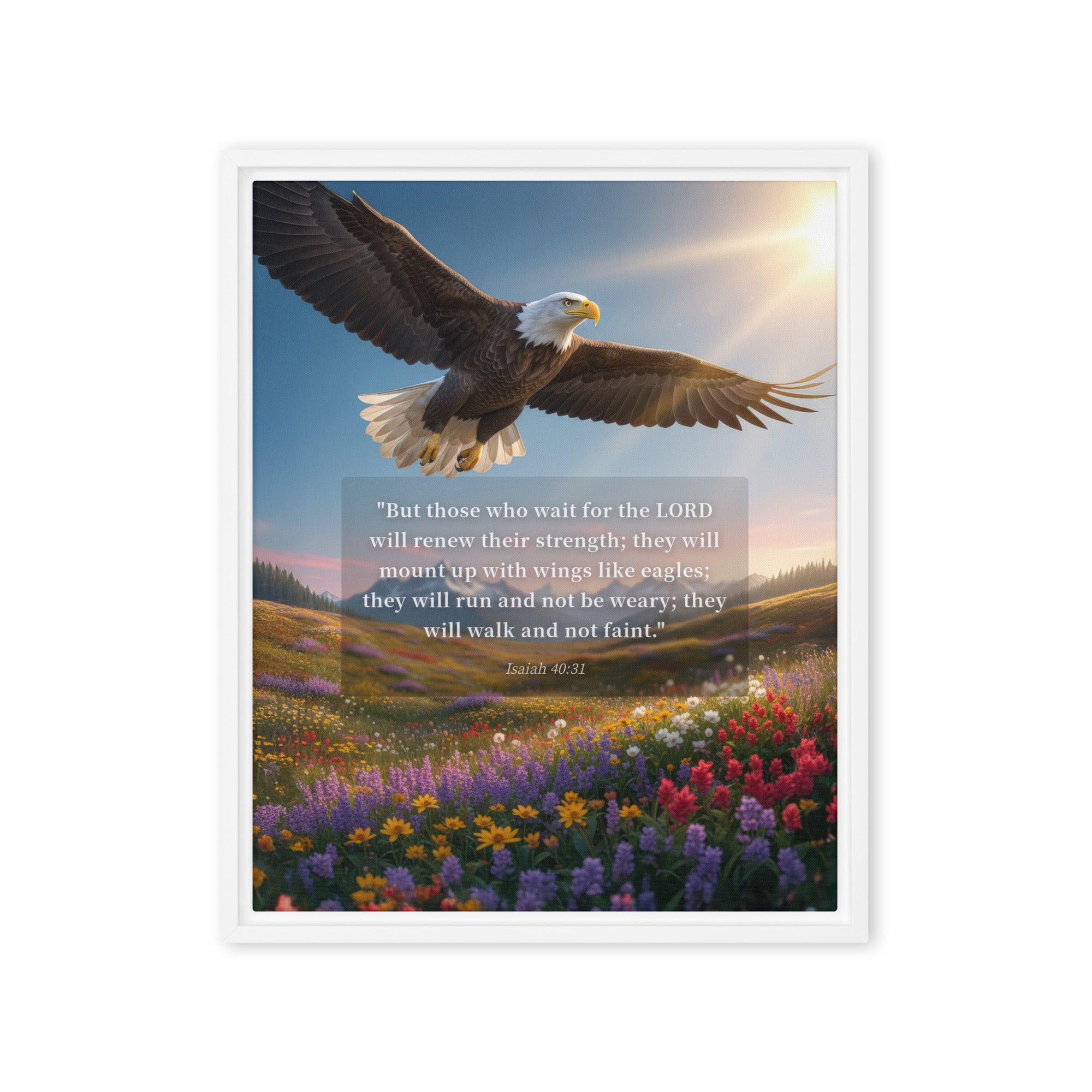 Isaiah 40:31 Bible Verse Who Wait Framed Canvas White 16″×20″