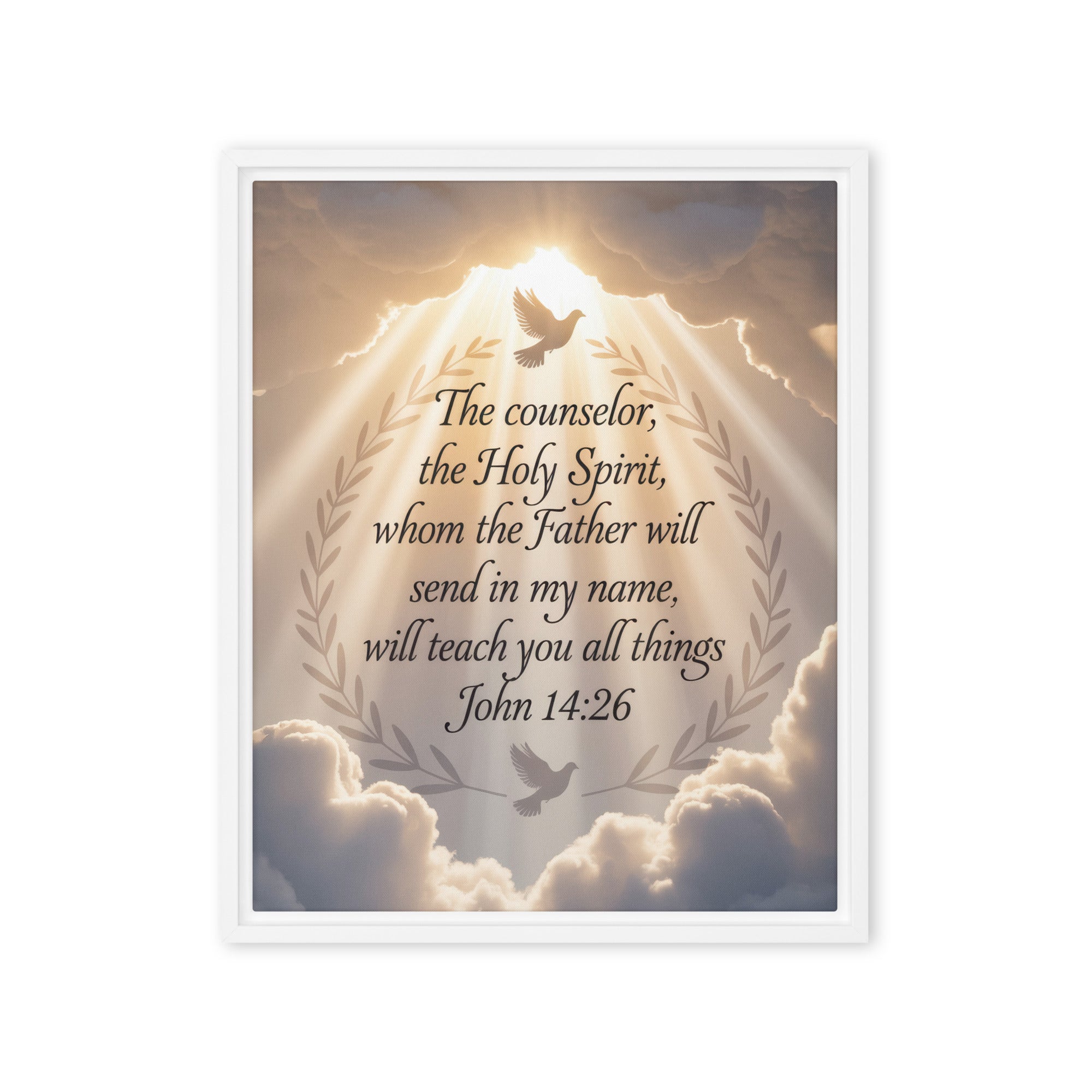 John 14:26 Bible Verse Counselor Framed Canvas White 16″×20″