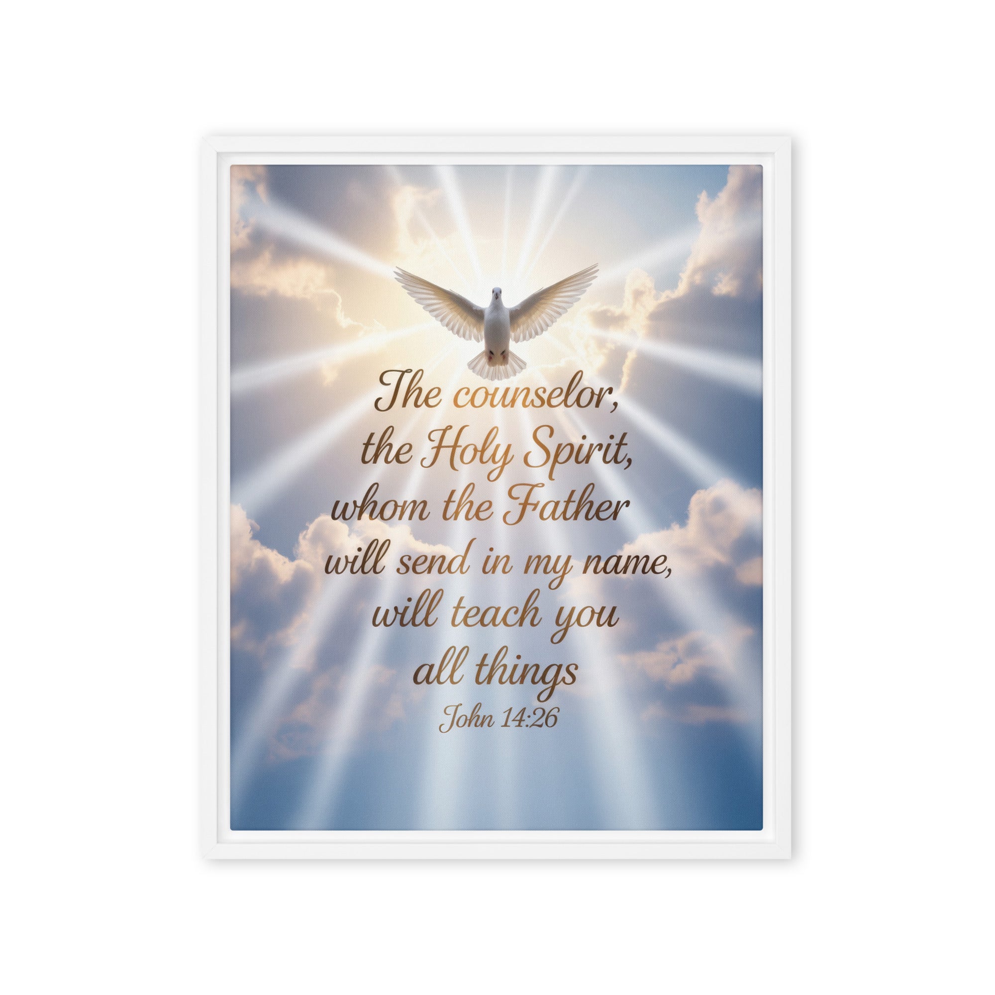 John 14:26 Bible Verse Father Framed Canvas White 16″×20″