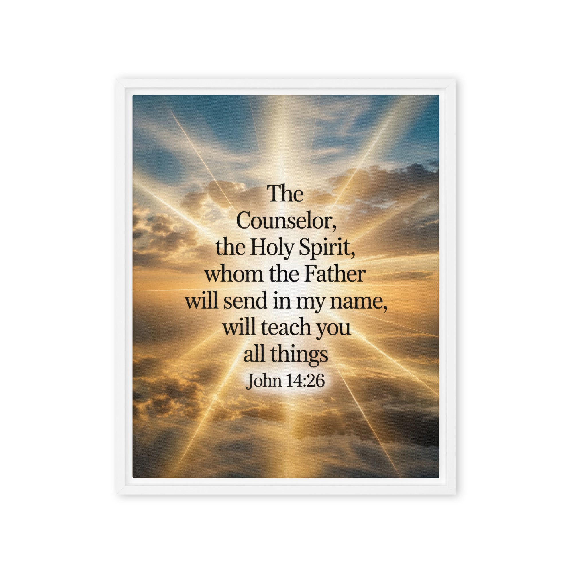 John 14:26 Bible Verse will send Framed Canvas White 16″×20″