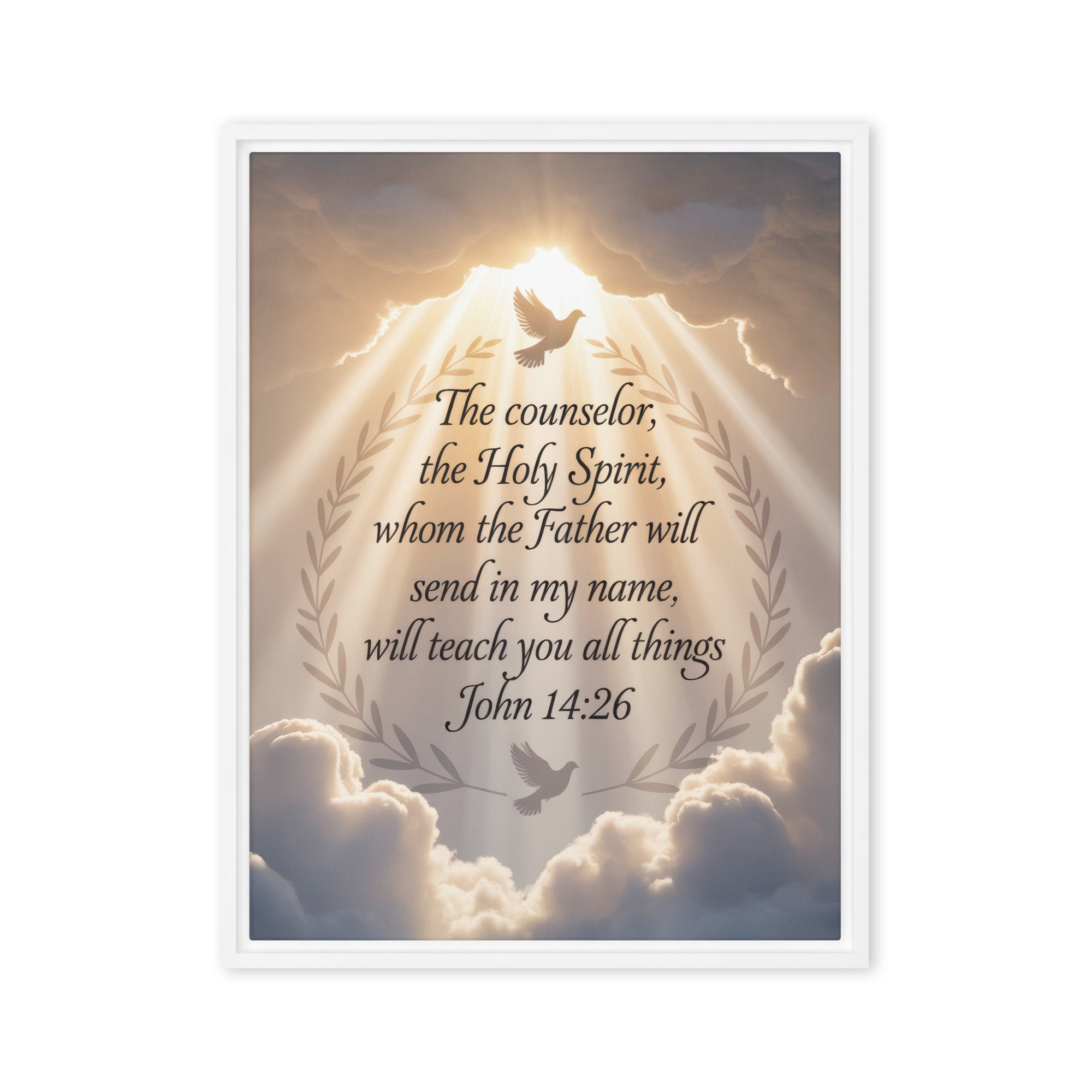 John 14:26 Bible Verse Counselor Framed Canvas White 18″×24″