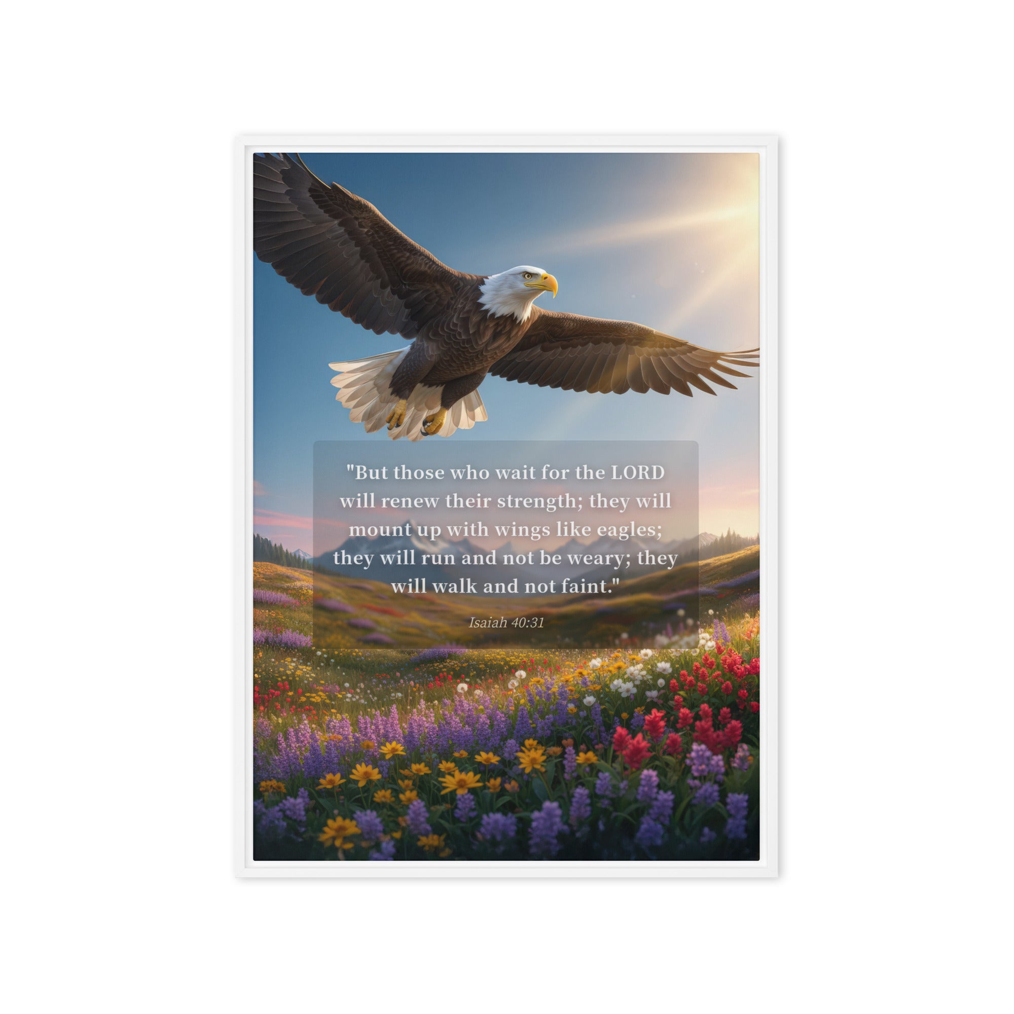 Isaiah 40:31 Bible Verse Who Wait Framed Canvas White 20″×28″