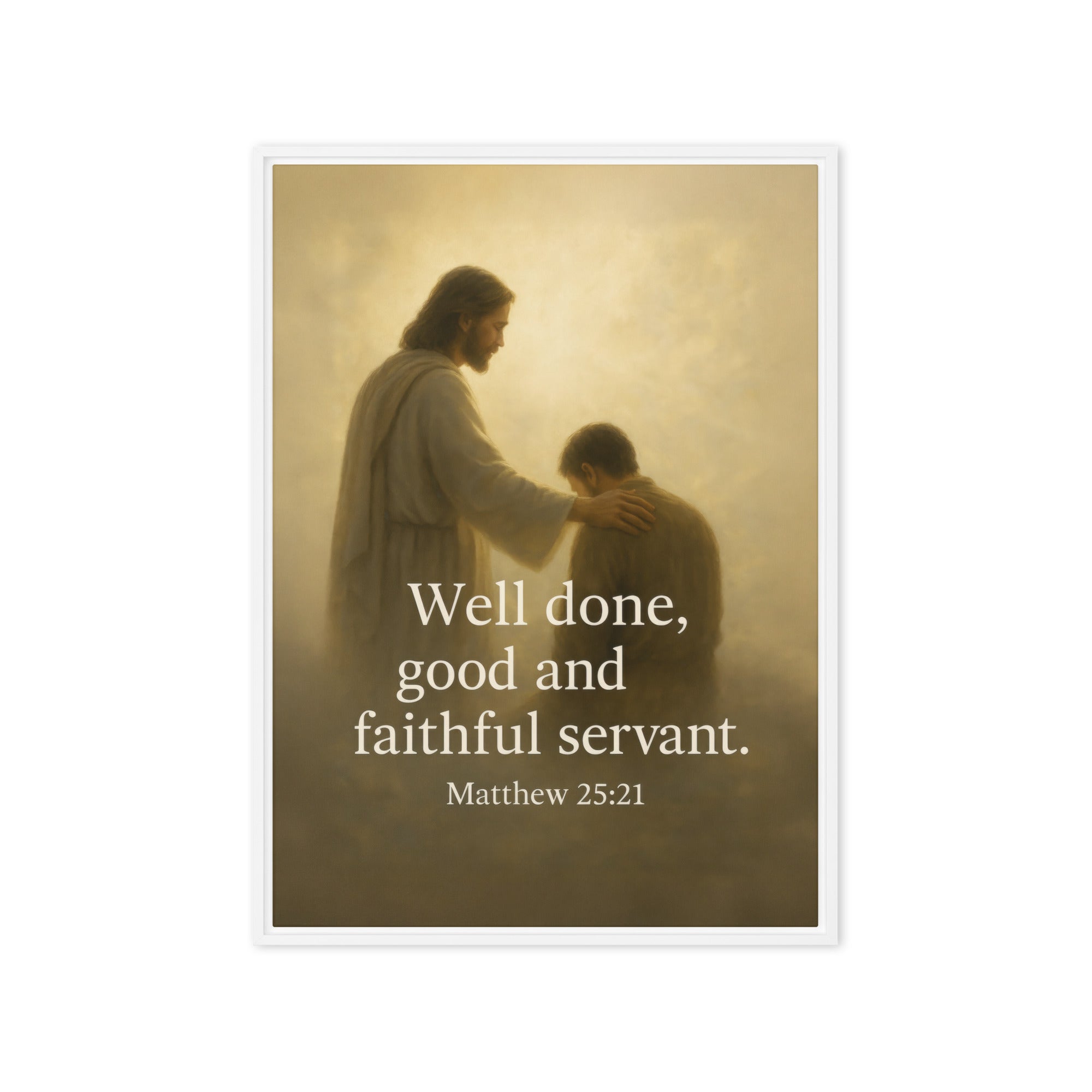 Matthew 25:21 Bible Verse Well Done Framed Canvas White 20″×28″
