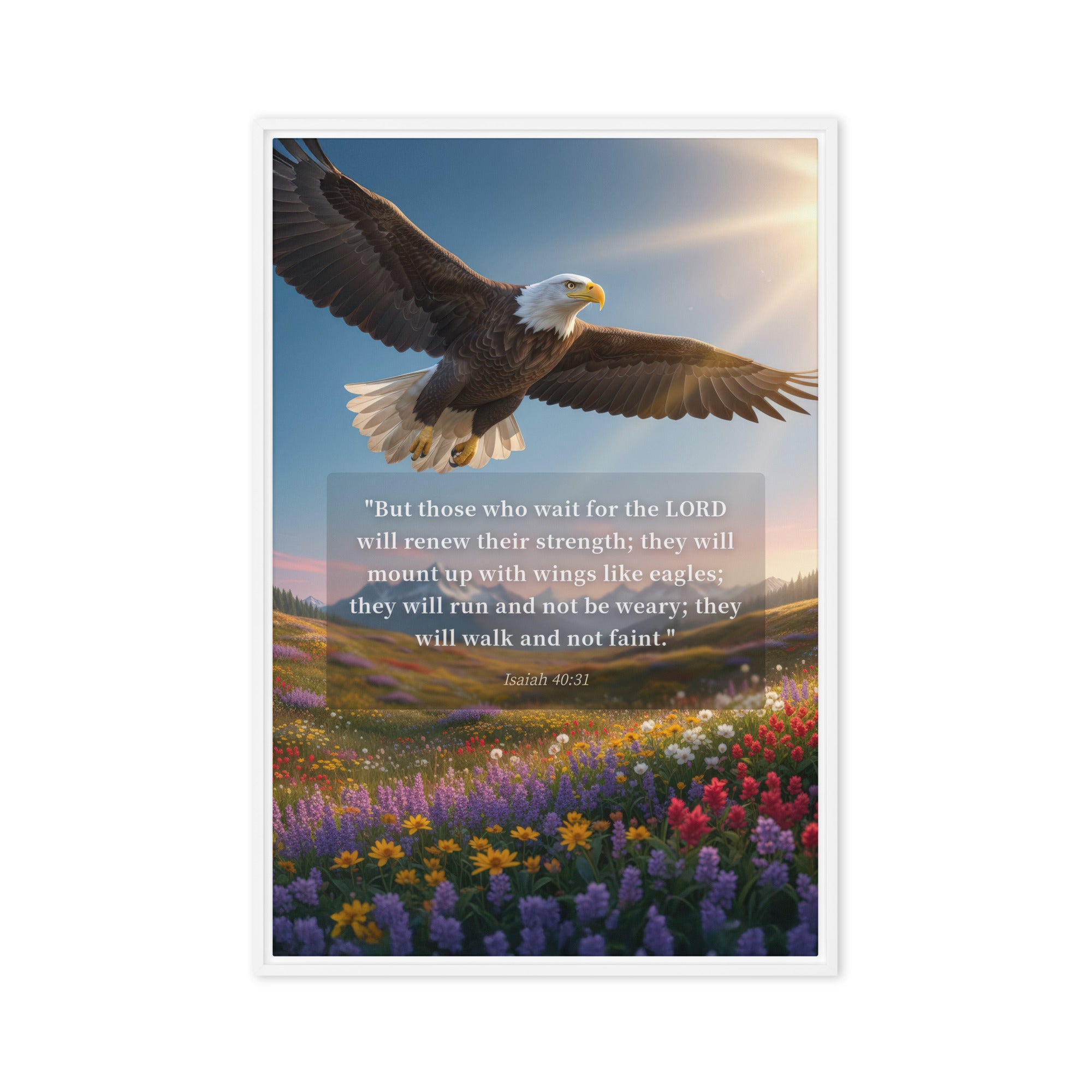 Isaiah 40:31 Bible Verse Who Wait Framed Canvas White 20″×30″
