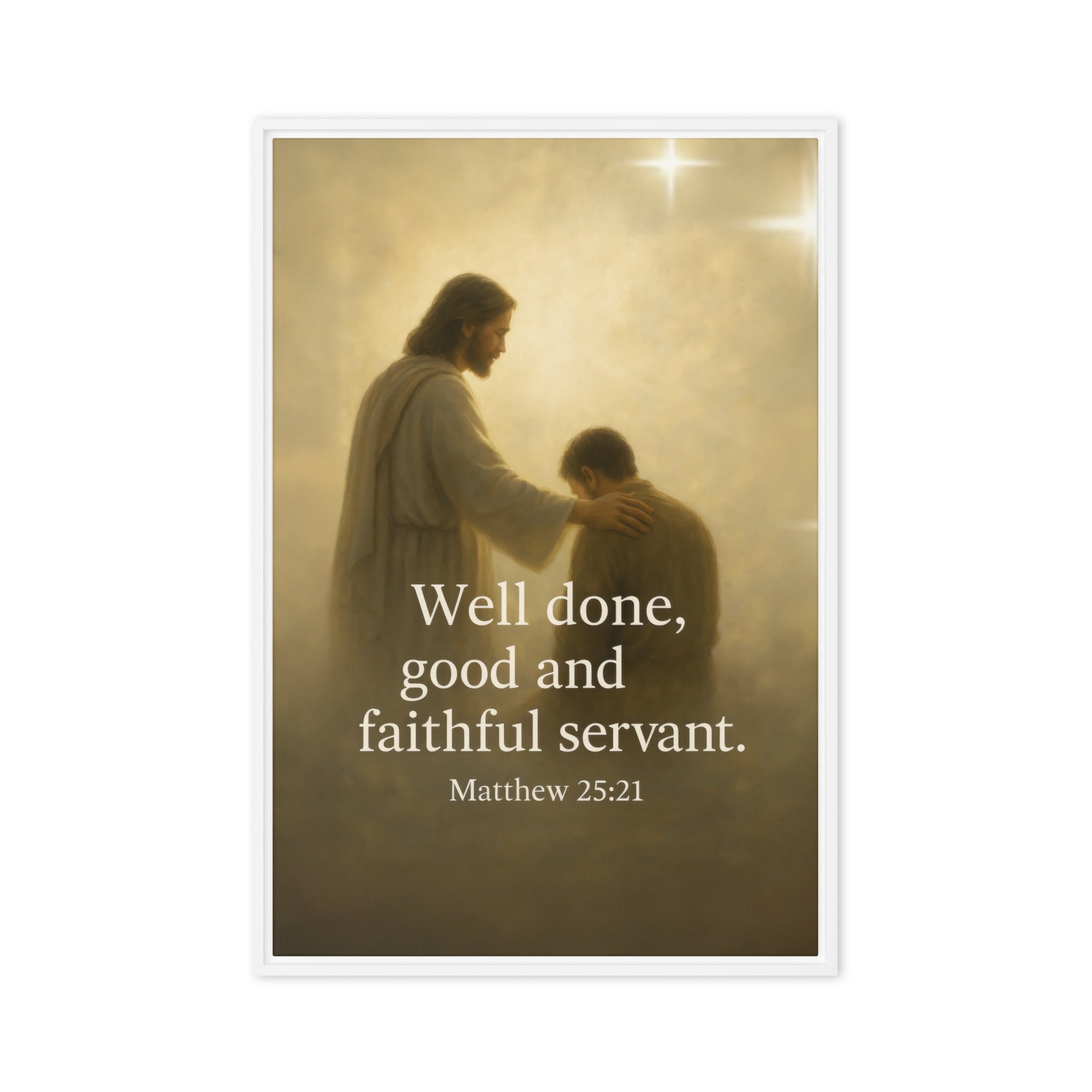 Matthew 25:21 Bible Verse Well Done Framed Canvas White 20″×30″