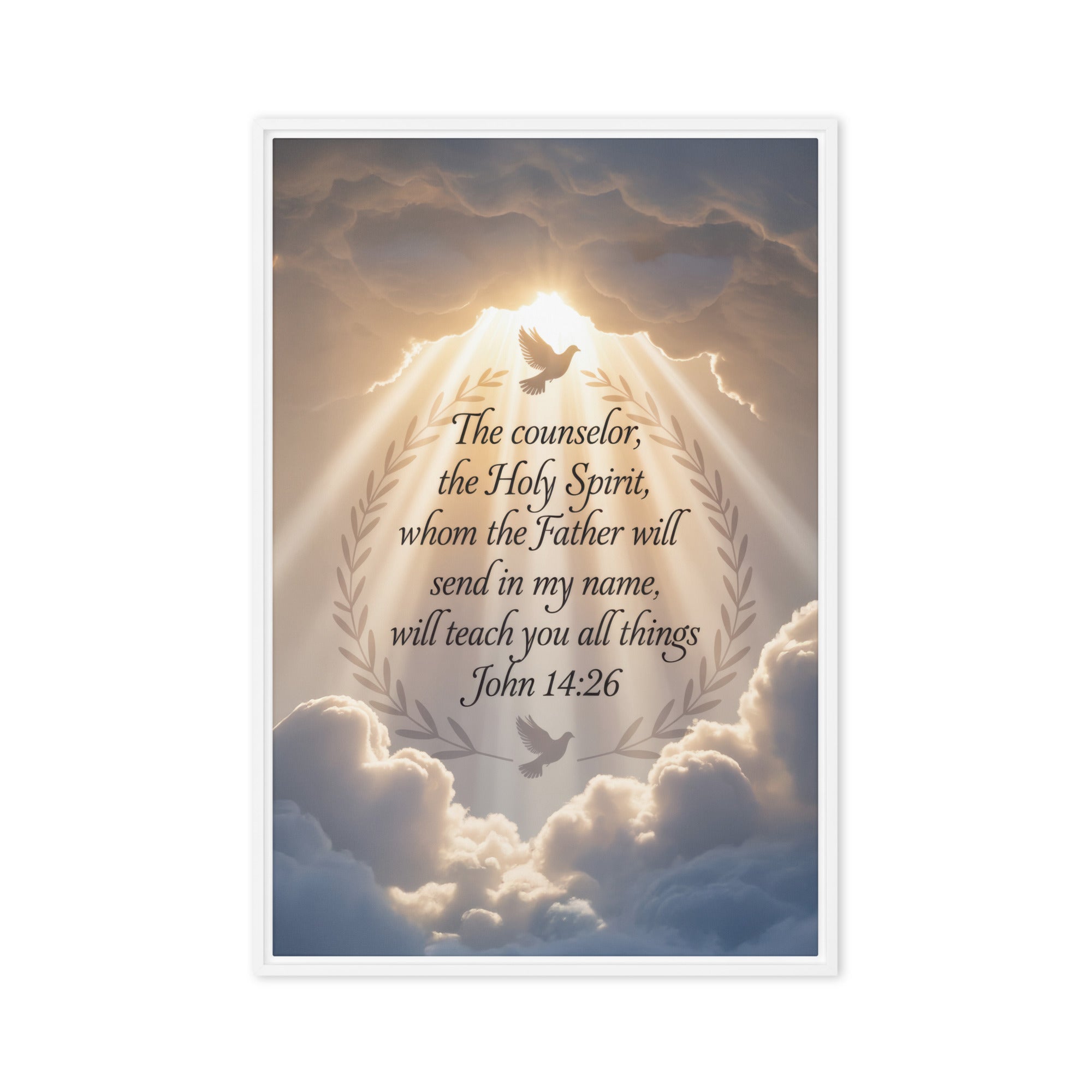 John 14:26 Bible Verse Counselor Framed Canvas White 20″×30″