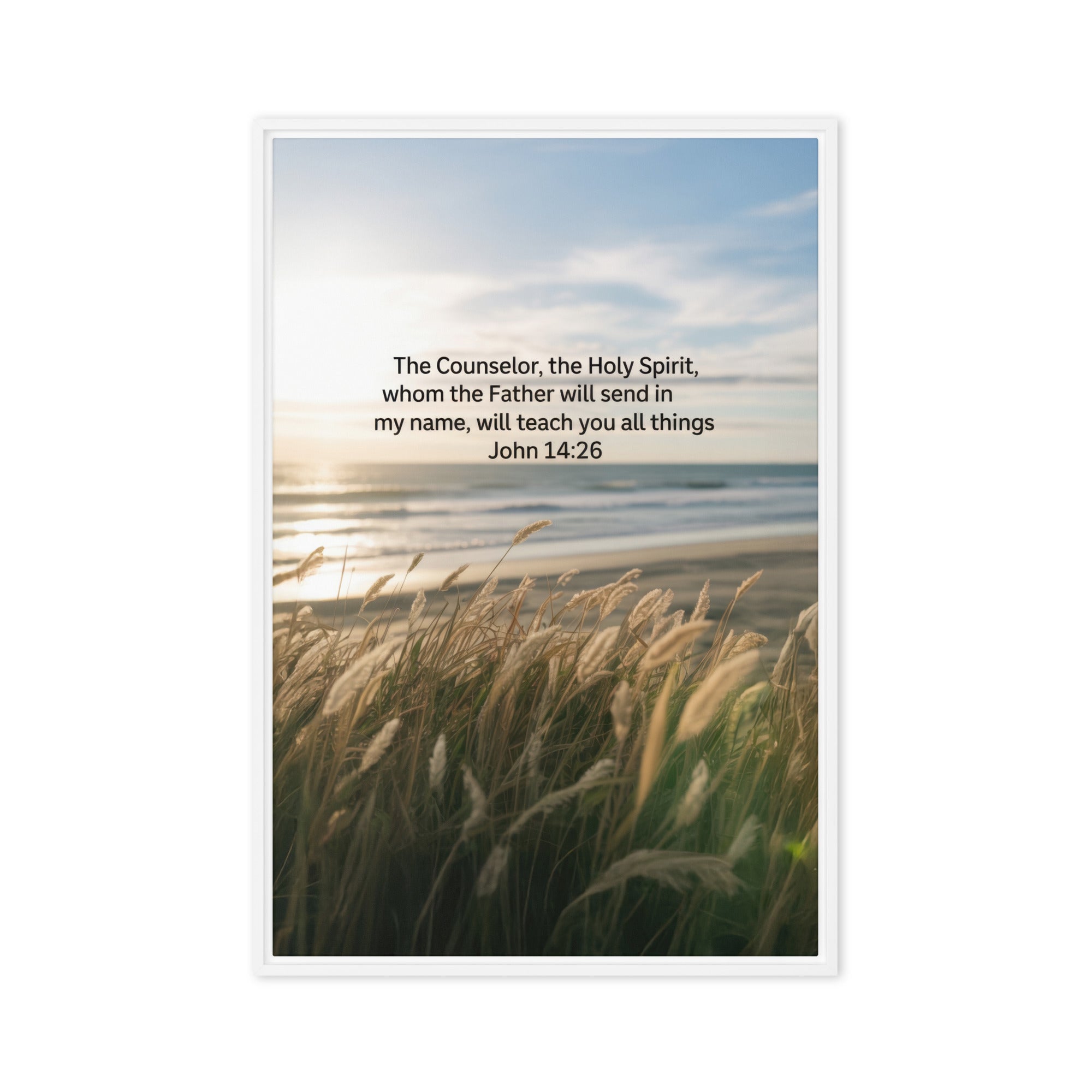 John 14:26 Bible Verse in my name Framed Canvas White 20″×30″