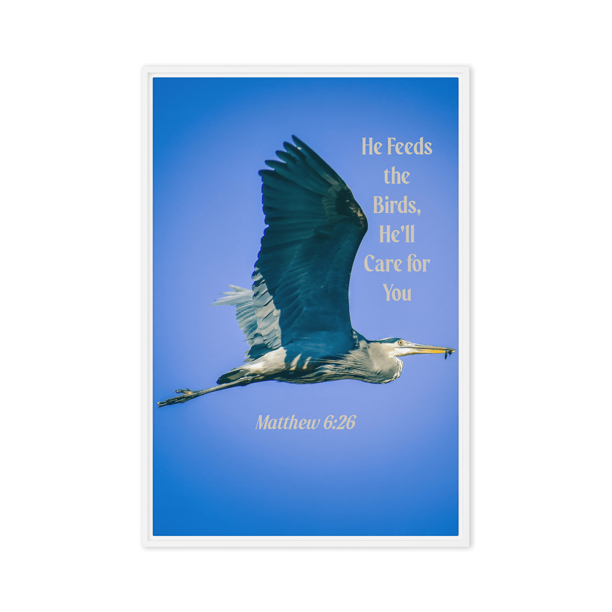 Matt 6:26, Graceful Heron, He'll Care for You Framed Canvas