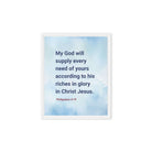 Phil 4:19 - Bible Verse, God will supply Framed Canvas