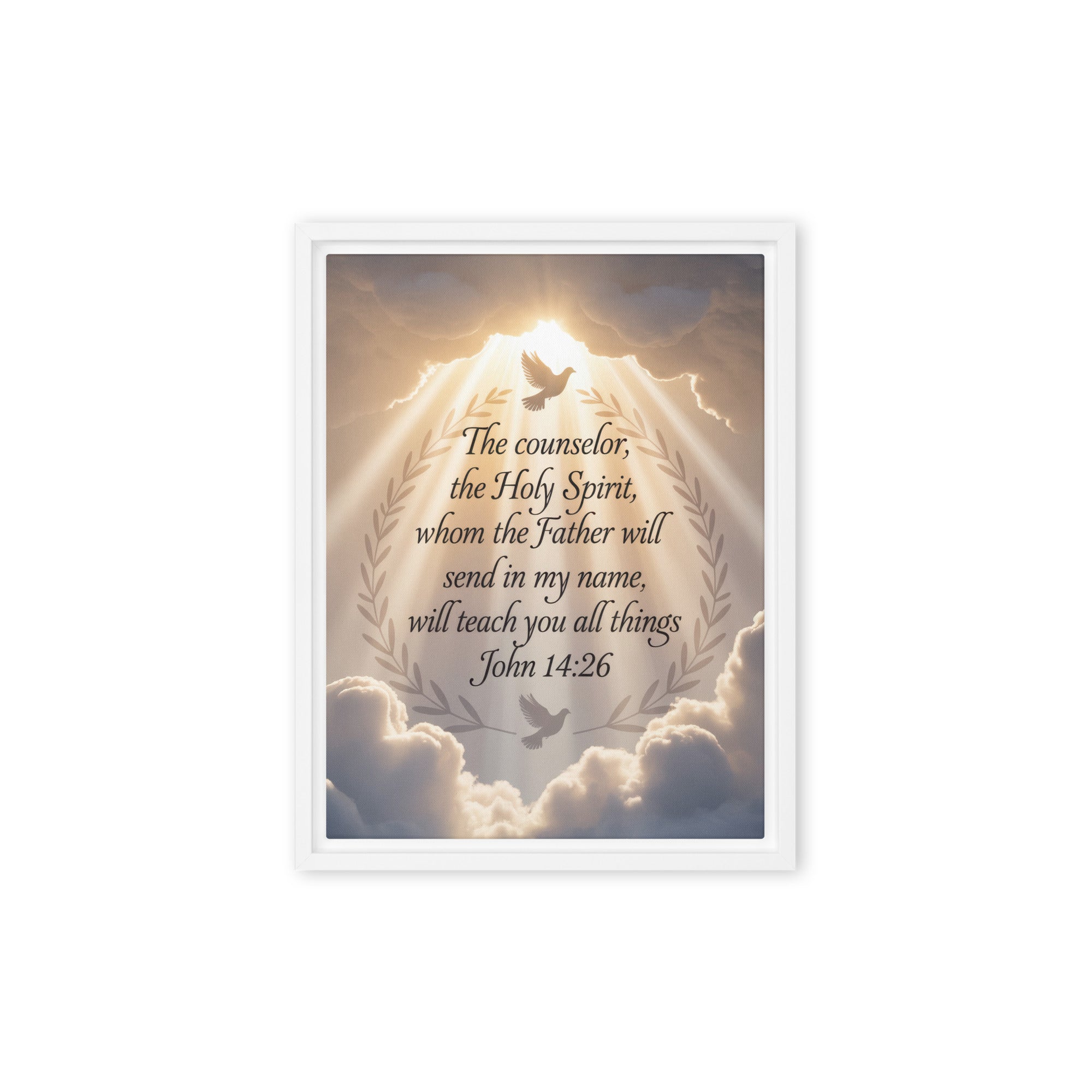 John 14:26 Bible Verse Counselor Framed Canvas White 9″×12″