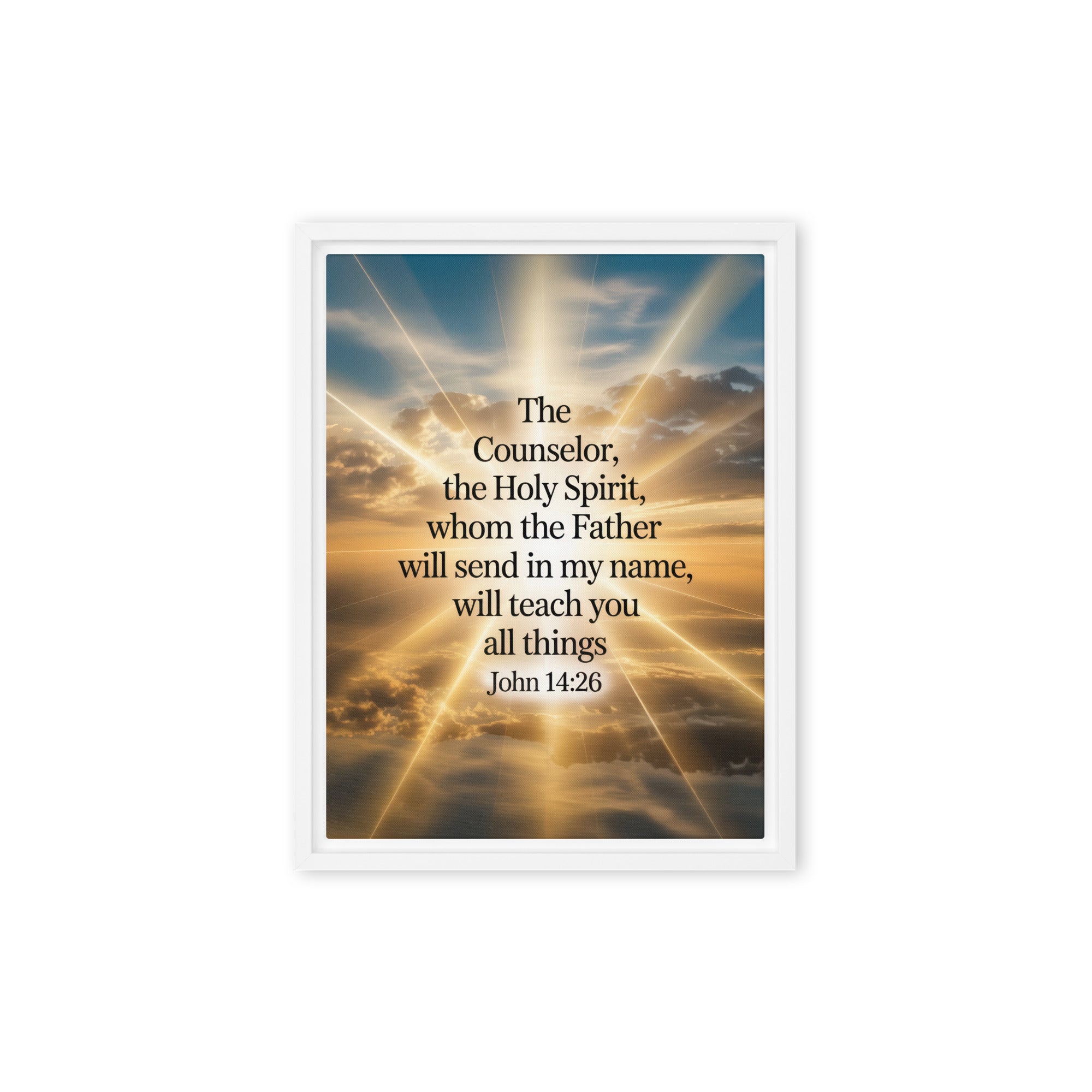 John 14:26 Bible Verse will send Framed Canvas White 9″×12″