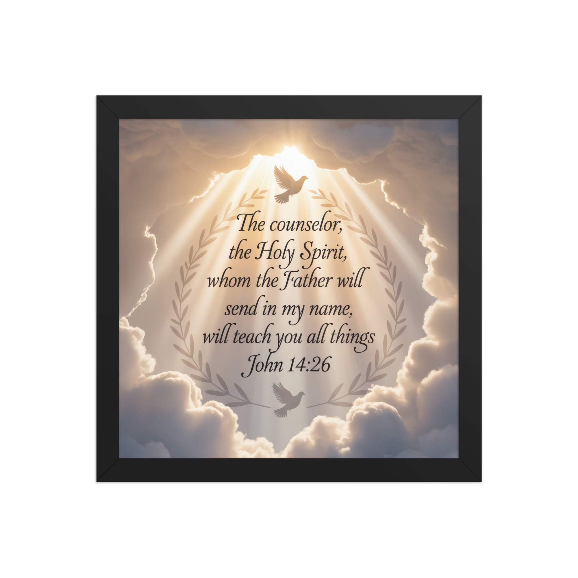 John 14:26 Bible Verse Counselor Premium Luster Photo Paper Framed Poster Black 12″×12″