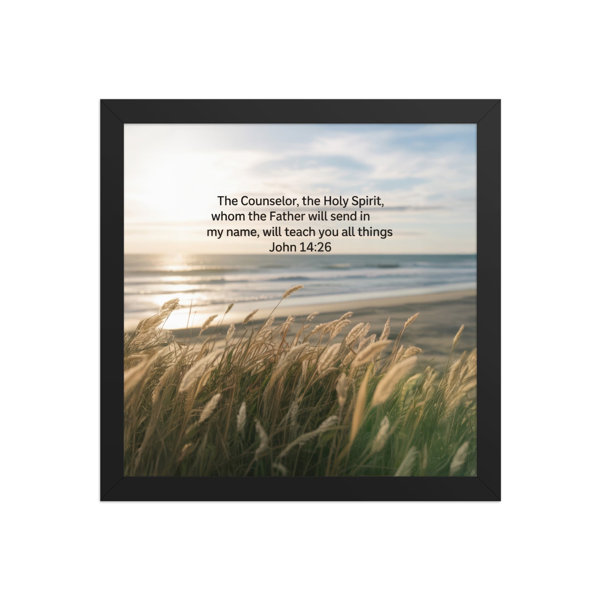 John 14:26 Bible Verse in my name Premium Luster Photo Paper Framed Poster Black 12″×12″