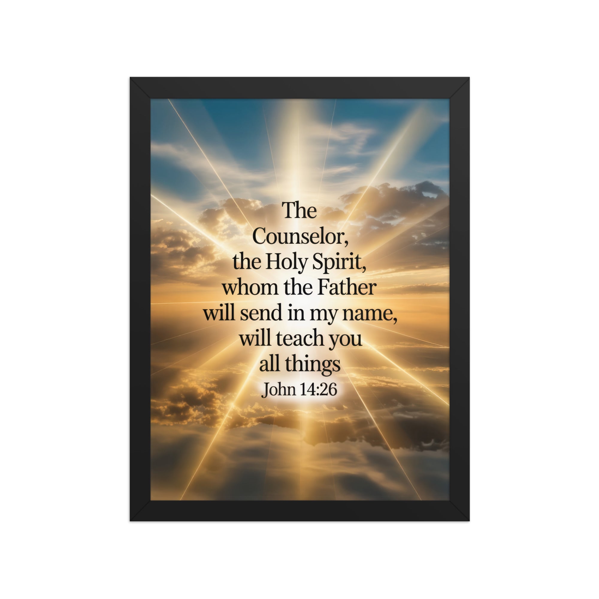 John 14:26 Bible Verse will send Premium Luster Photo Paper Framed Poster Black 12″×16″