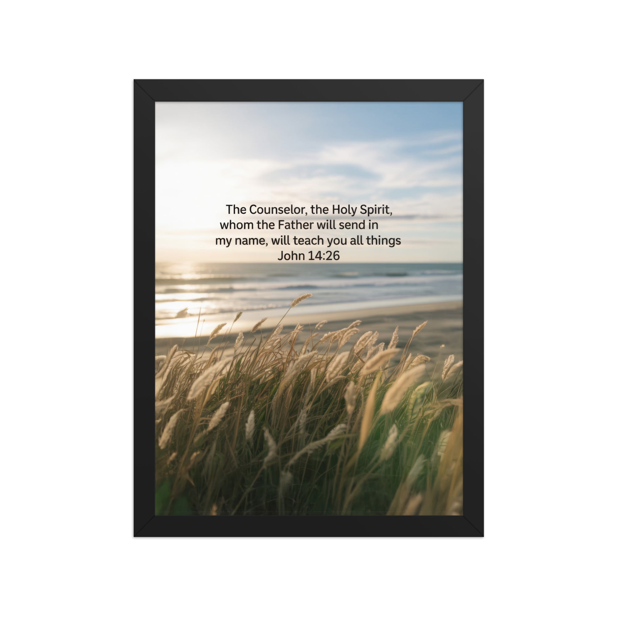 John 14:26 Bible Verse in my name Premium Luster Photo Paper Framed Poster Black 12″×16″