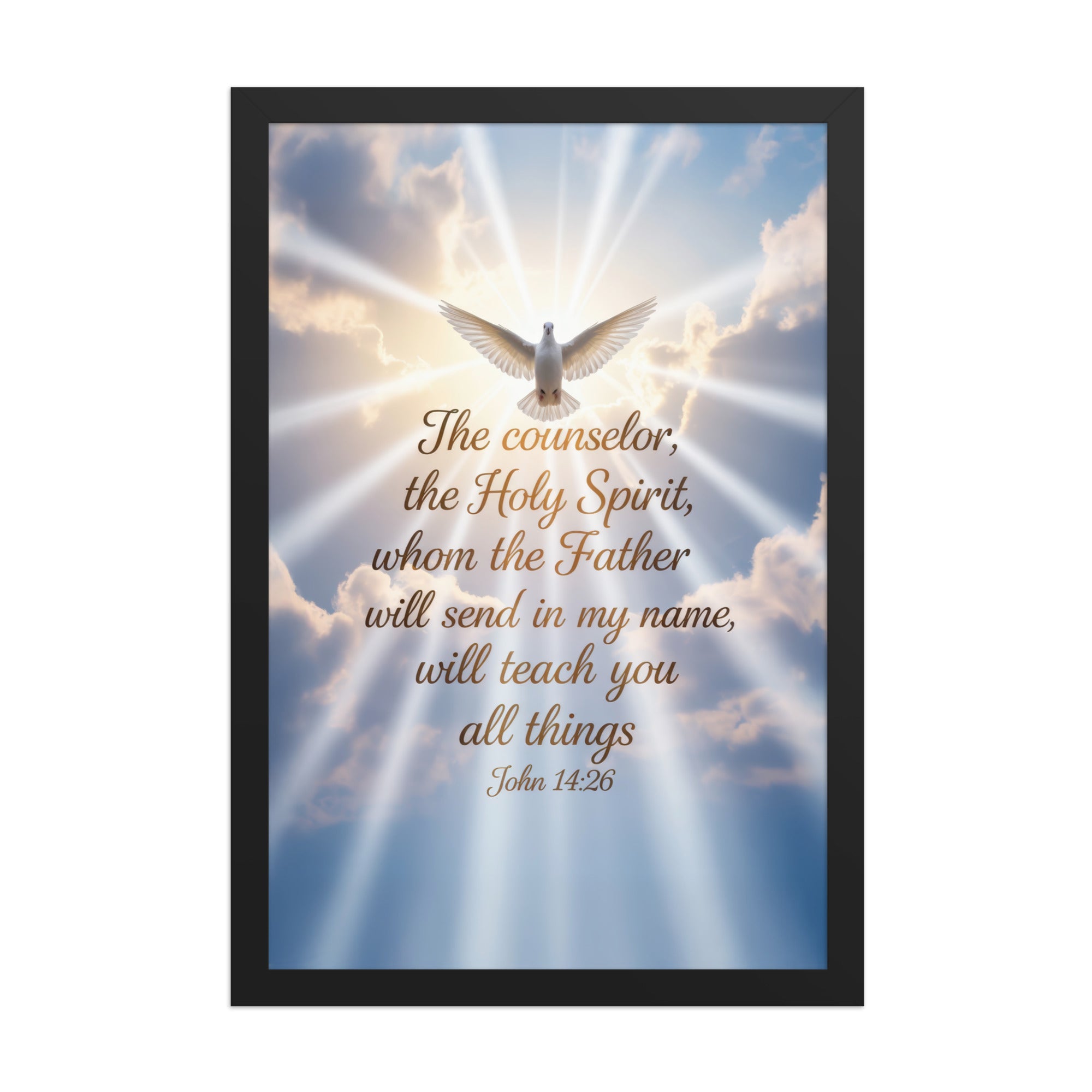 John 14:26 Bible Verse Father Premium Luster Photo Paper Framed Poster Black 12″×18″
