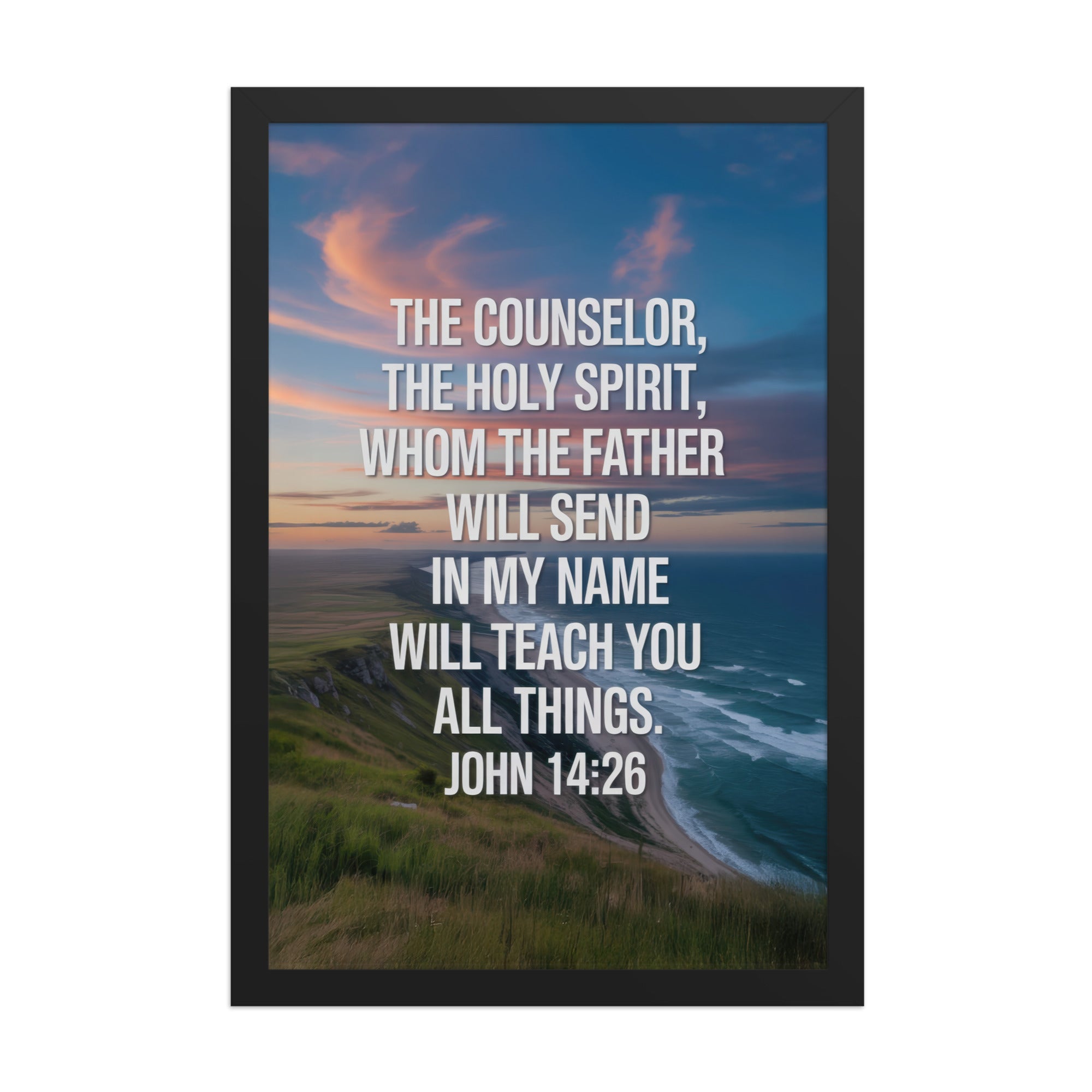 John 14:26 Bible Verse will teach Premium Luster Photo Paper Framed Poster Black 12″×18″