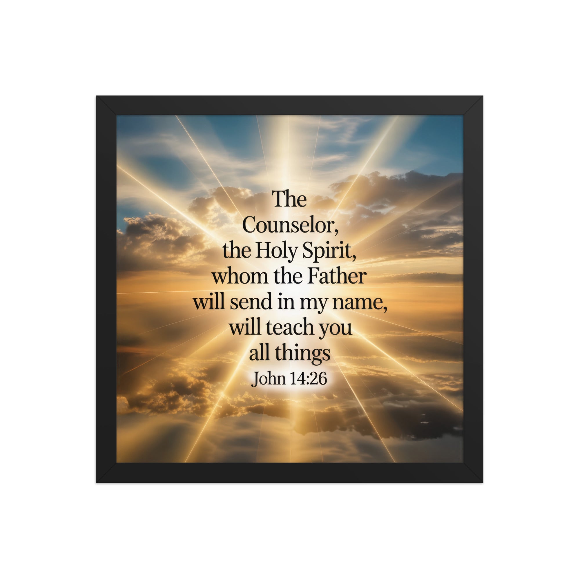 John 14:26 Bible Verse will send Premium Luster Photo Paper Framed Poster Black 14″×14″