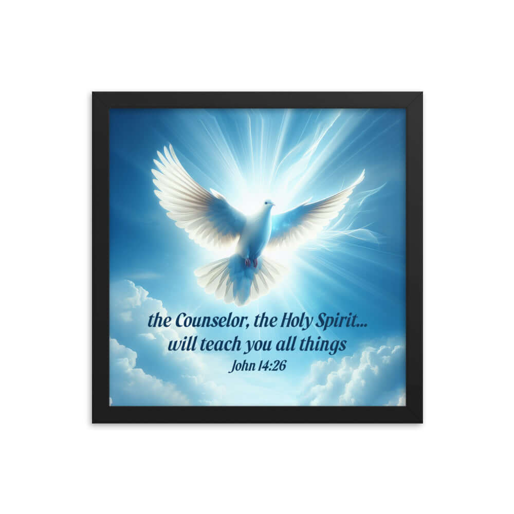 John 14:26 - Bible Verse, Holy Spirit Dove Premium Luster Photo Paper Framed Poster