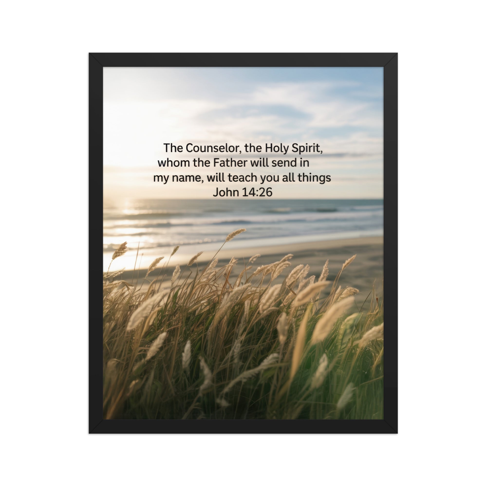 John 14:26 Bible Verse in my name Premium Luster Photo Paper Framed Poster Black 16″×20″