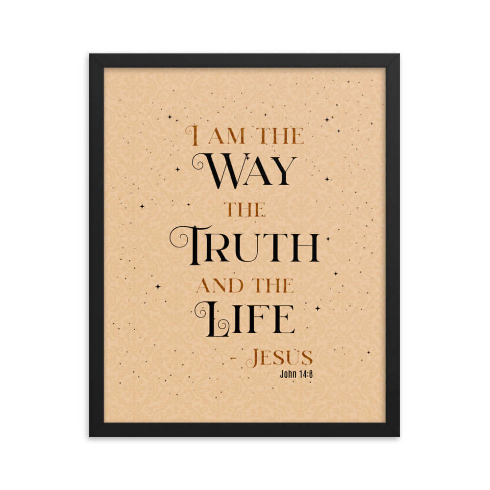 John 14:6 Bible Verse, Color Text Brown Background Premium Luster Photo Paper Framed Poster