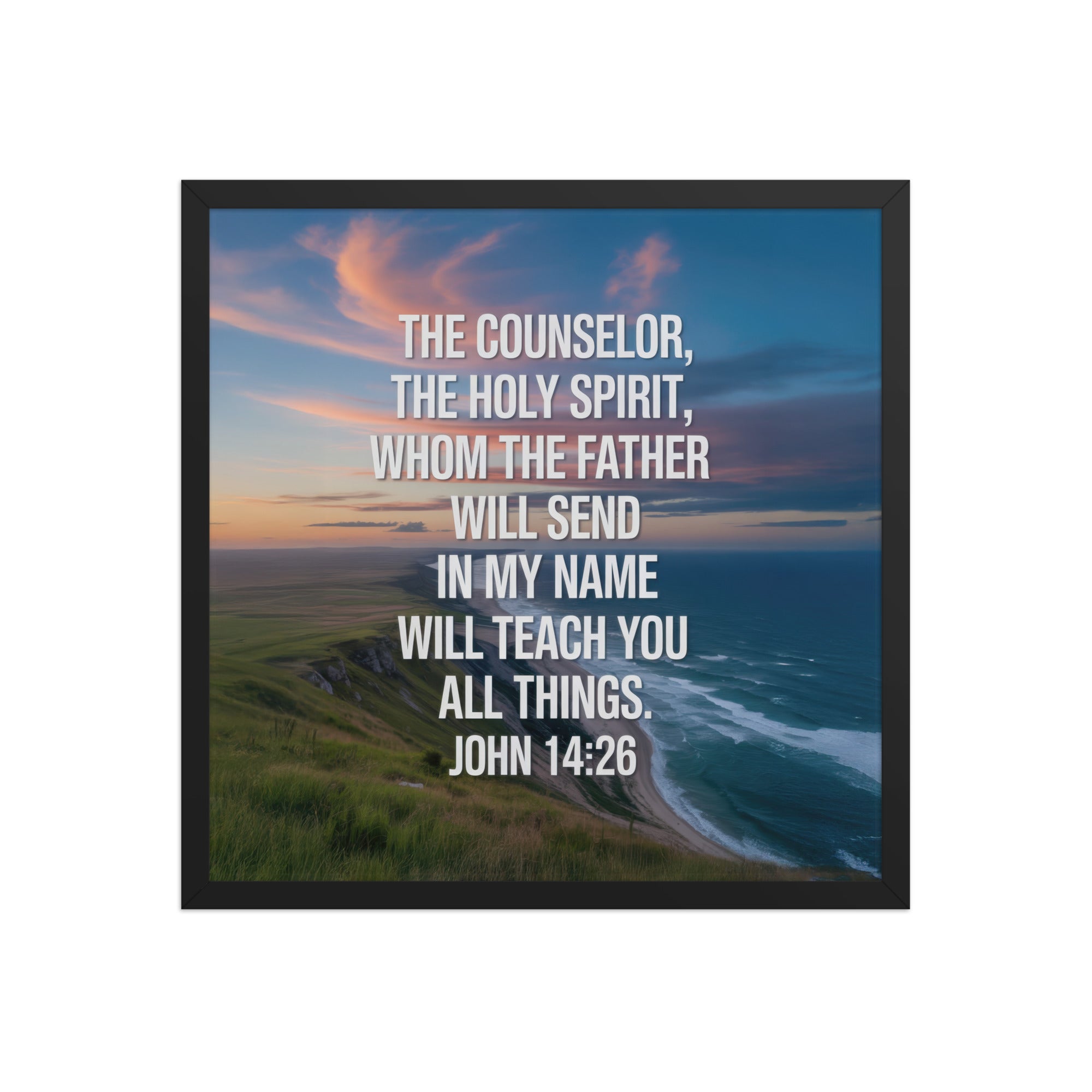 John 14:26 Bible Verse will teach Premium Luster Photo Paper Framed Poster Black 18″×18″