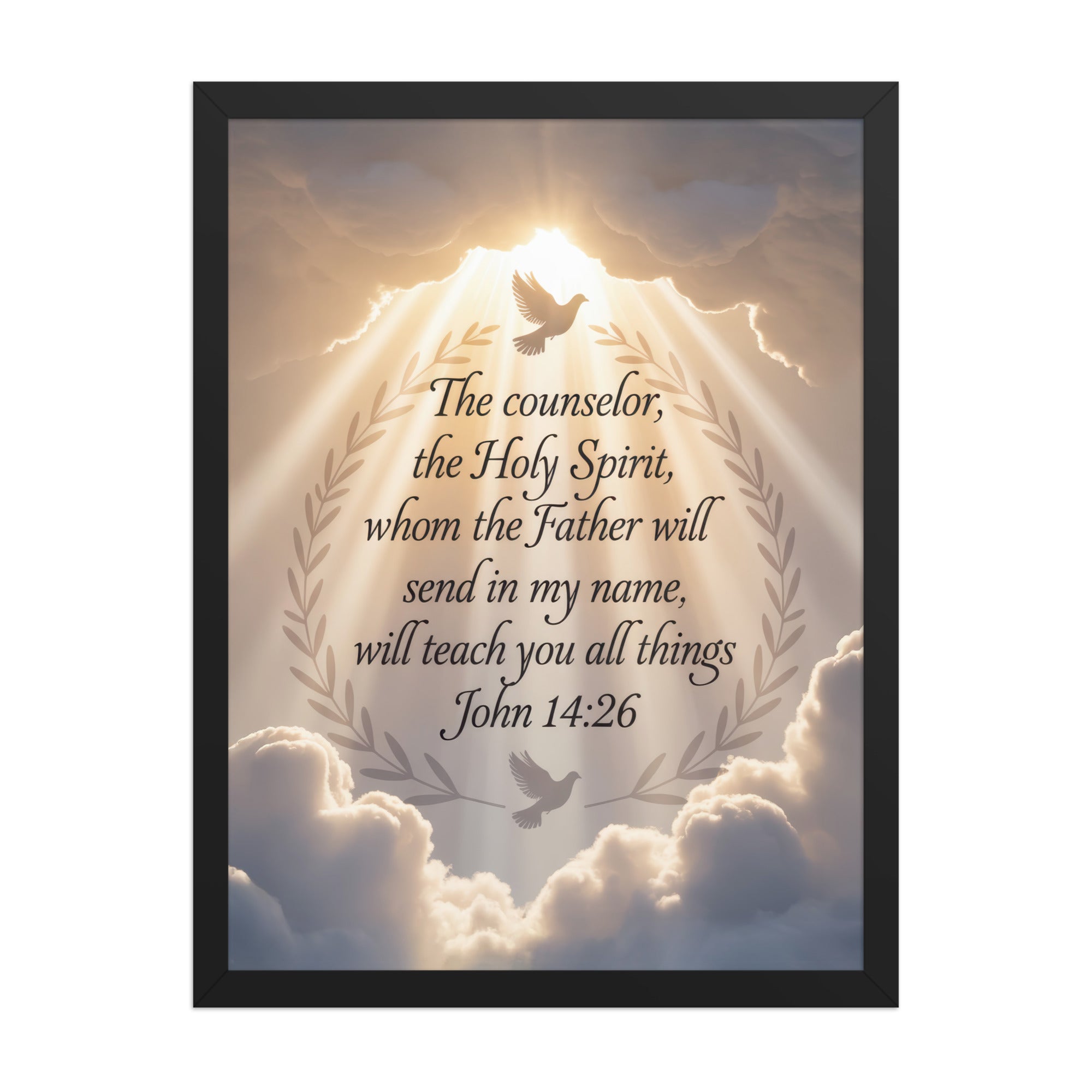 John 14:26 Bible Verse Counselor Premium Luster Photo Paper Framed Poster Black 18″×24″
