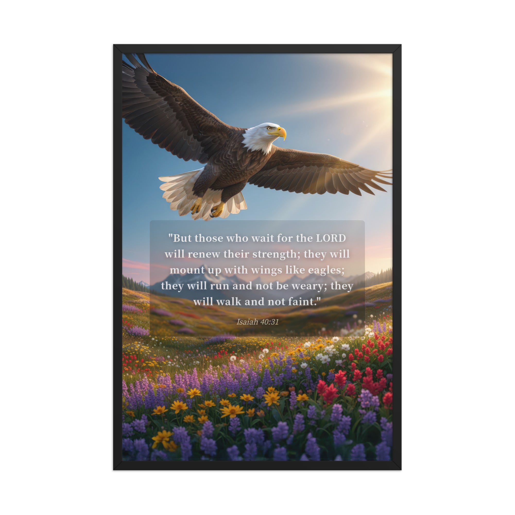 Isaiah 40:31 Bible Verse Who Wait Premium Luster Photo Paper Framed Poster Black 24″×36″