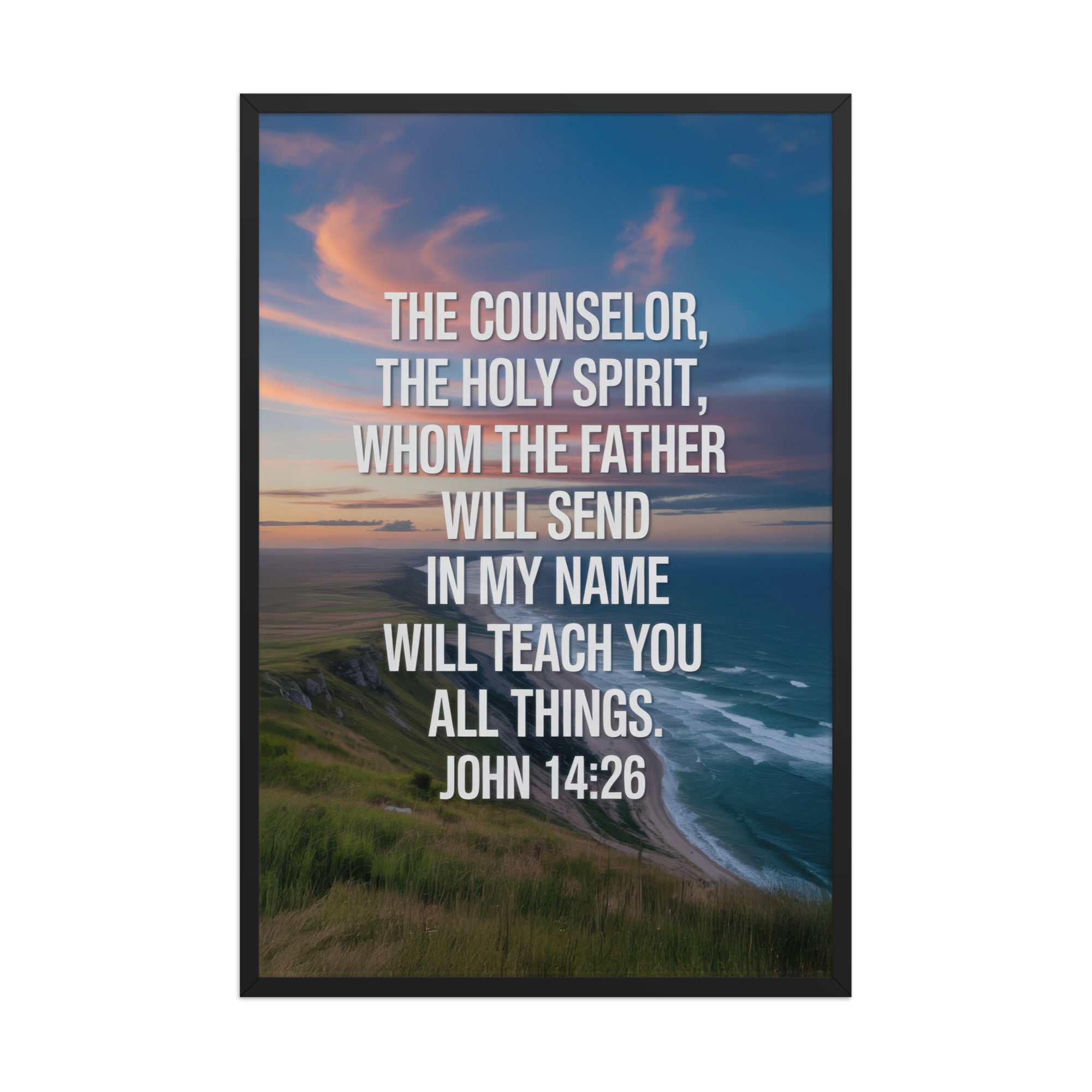 John 14:26 Bible Verse will teach Premium Luster Photo Paper Framed Poster Black 24″×36″