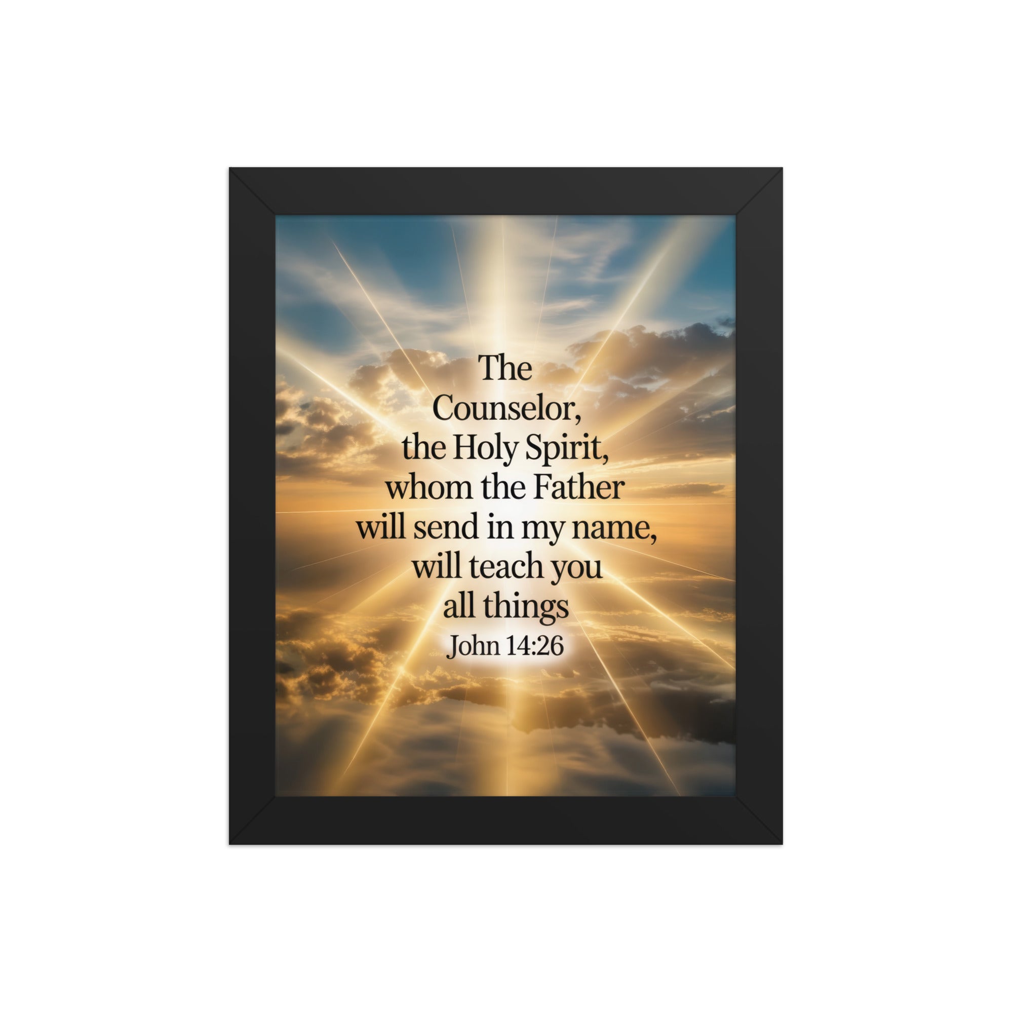 John 14:26 Bible Verse will send Premium Luster Photo Paper Framed Poster Black 8″×10″