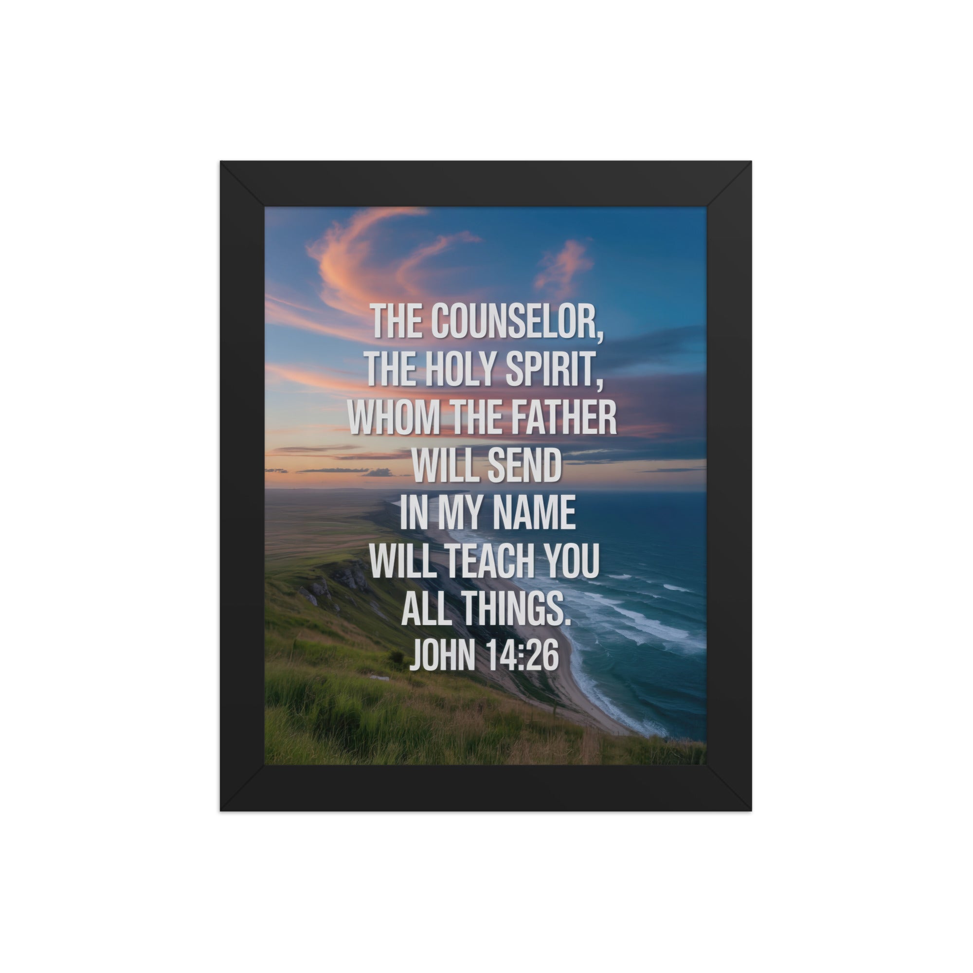 John 14:26 Bible Verse will teach Premium Luster Photo Paper Framed Poster Black 8″×10″